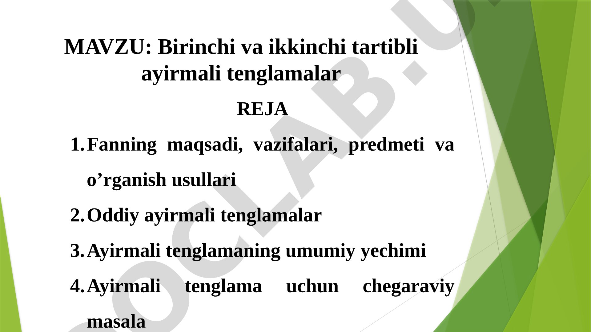 Birinchi va ikkinchi tartibli ayirmali tenglamalar