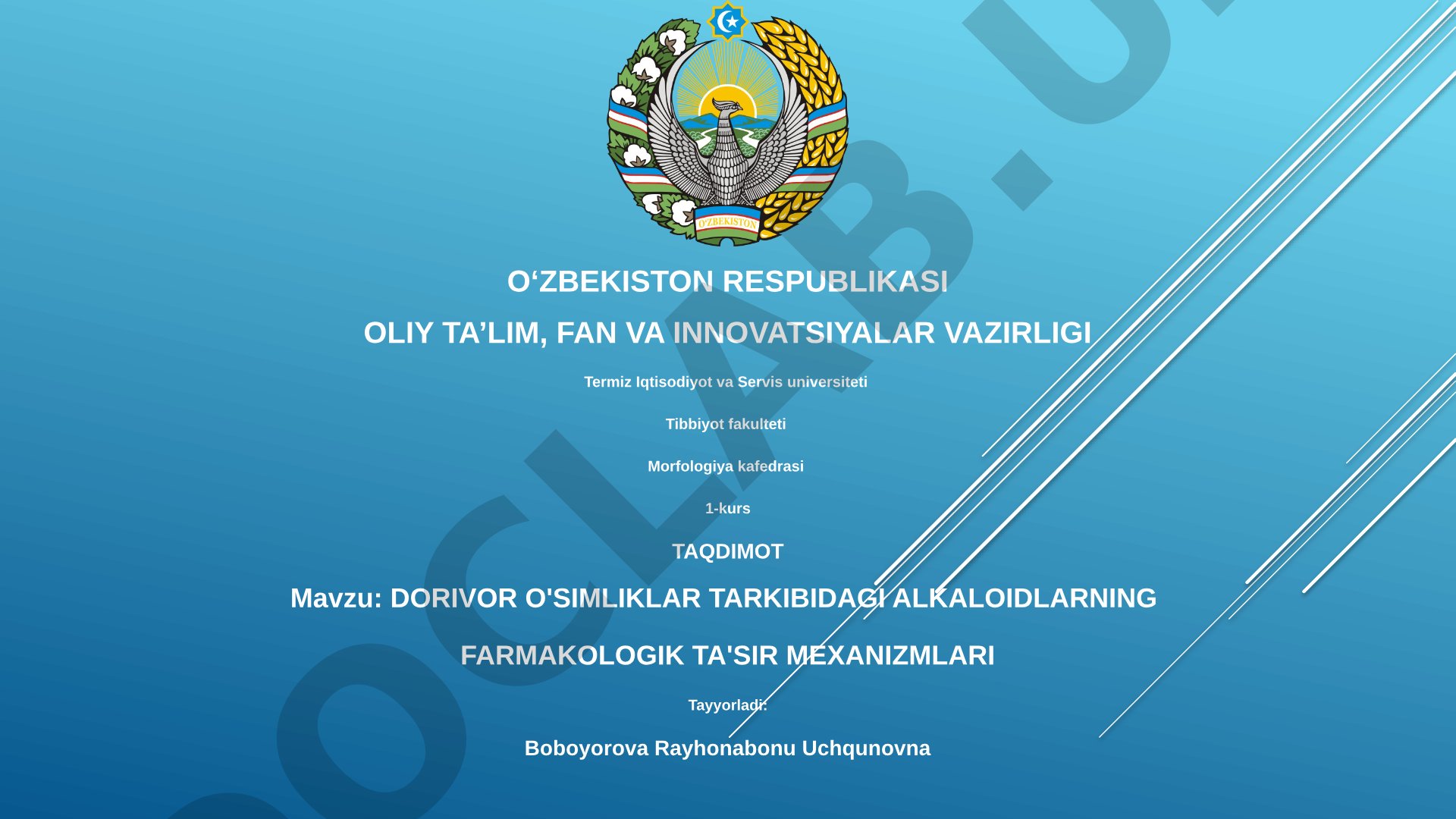 Dorivor o'simliklar tarkibidagi alkaloidlarning farmakologik ta'sir mexanizmlari