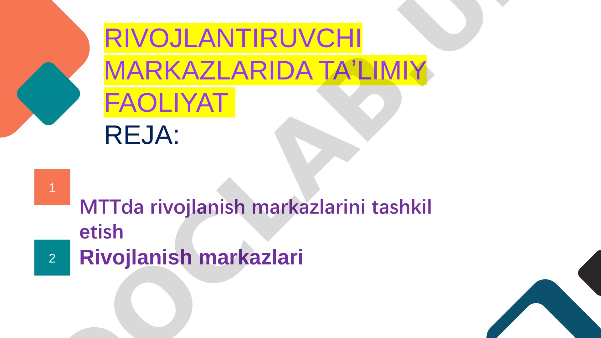 MTTda rivojlanish markazlarini tashkil etish