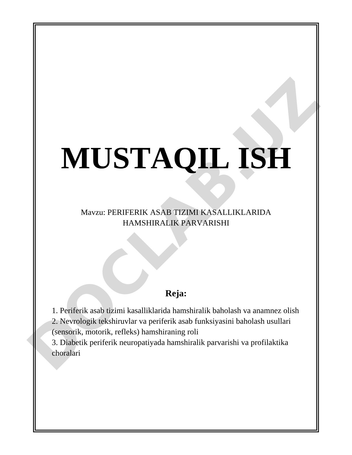 Periferik asab tizimi kasalliklarida hamshiralik parvarishi