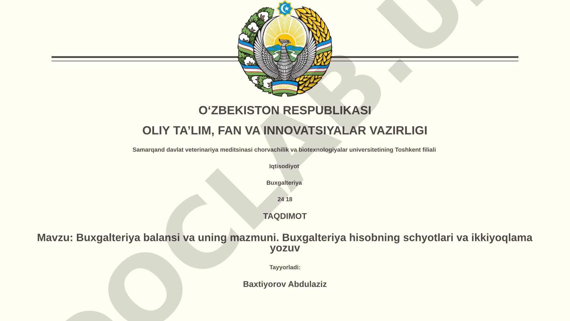 Buxgalteriya balansi va uning mazmuni