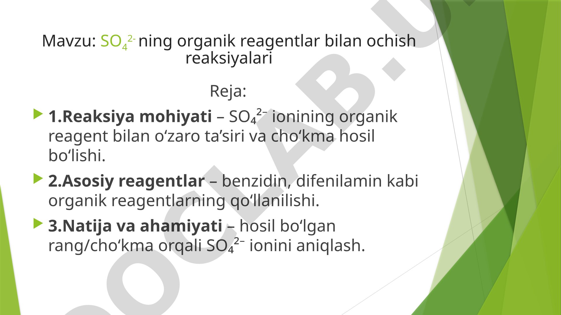 SO42- ning organik reagentlar bilan ochish reaksiyalari