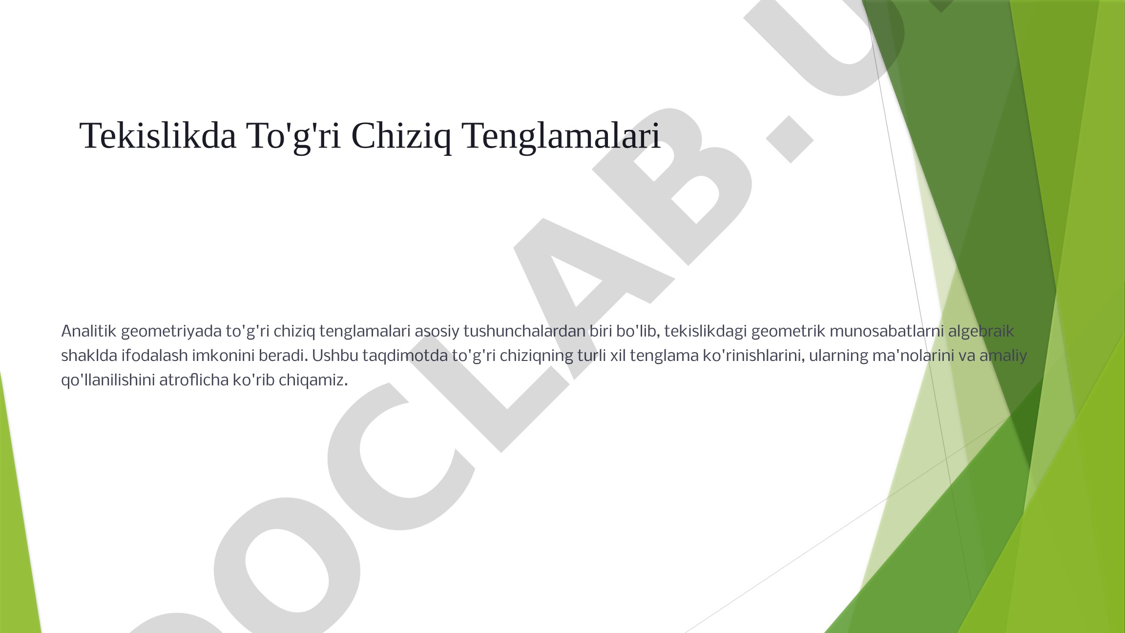 Tekislikda To'g'ri Chiziq Tenglamalari