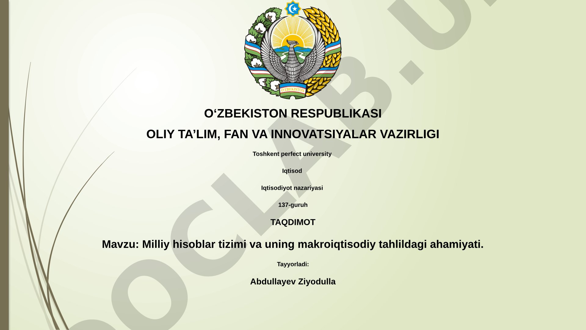 Milliy hisoblar tizimi va uning makroiqtisodiy tahlildagi ahamiyati