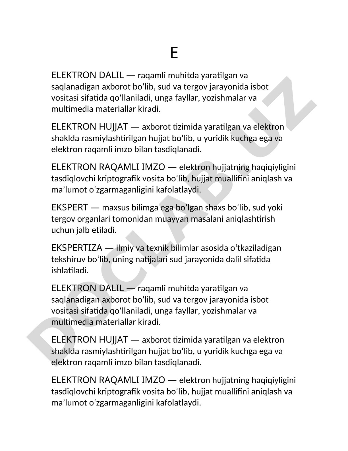 Elektron dalil, elektron hujjat va elektron raqamli imzo tushunchalari