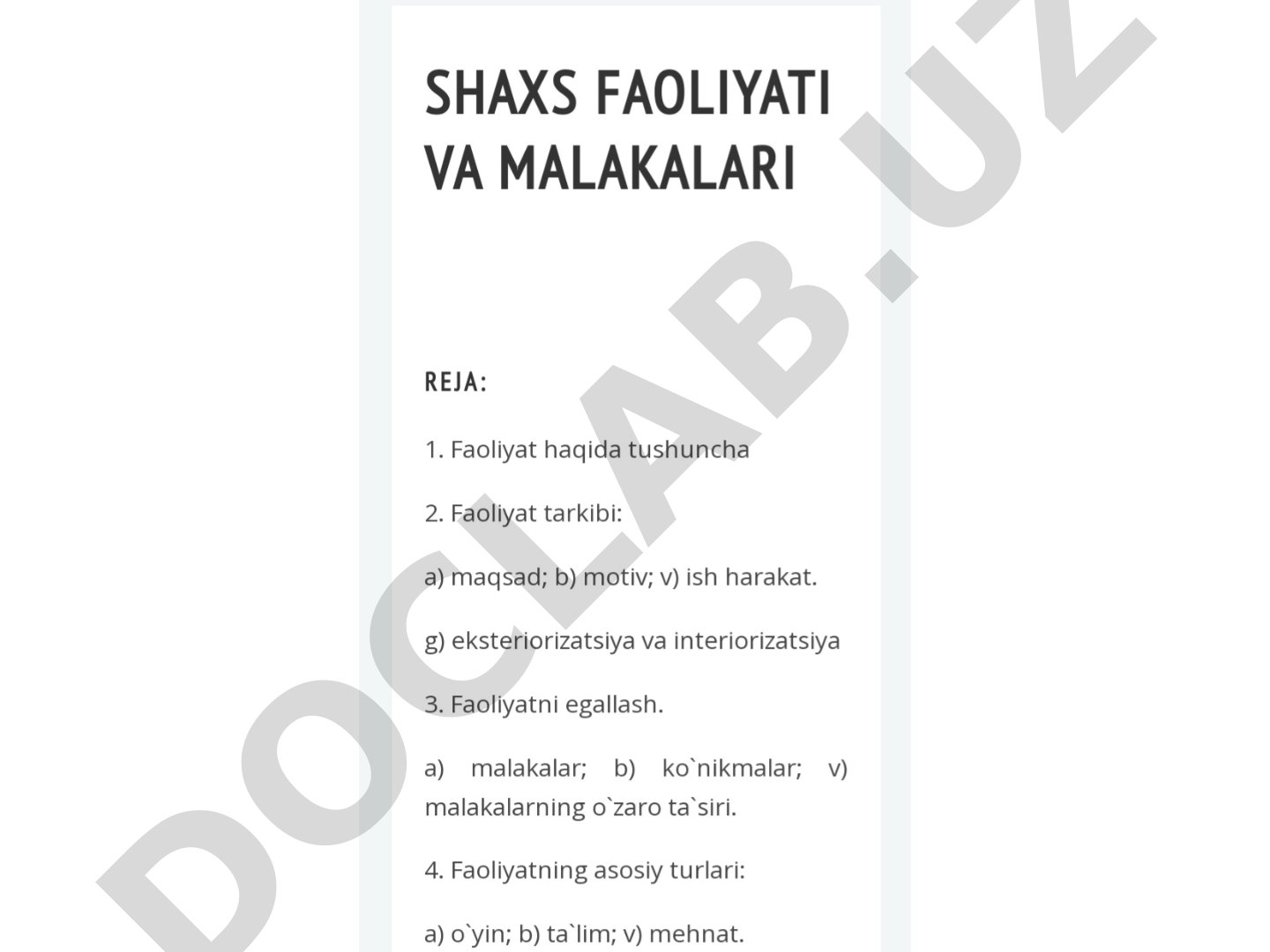 Shaxs faoliyati va malakalari
