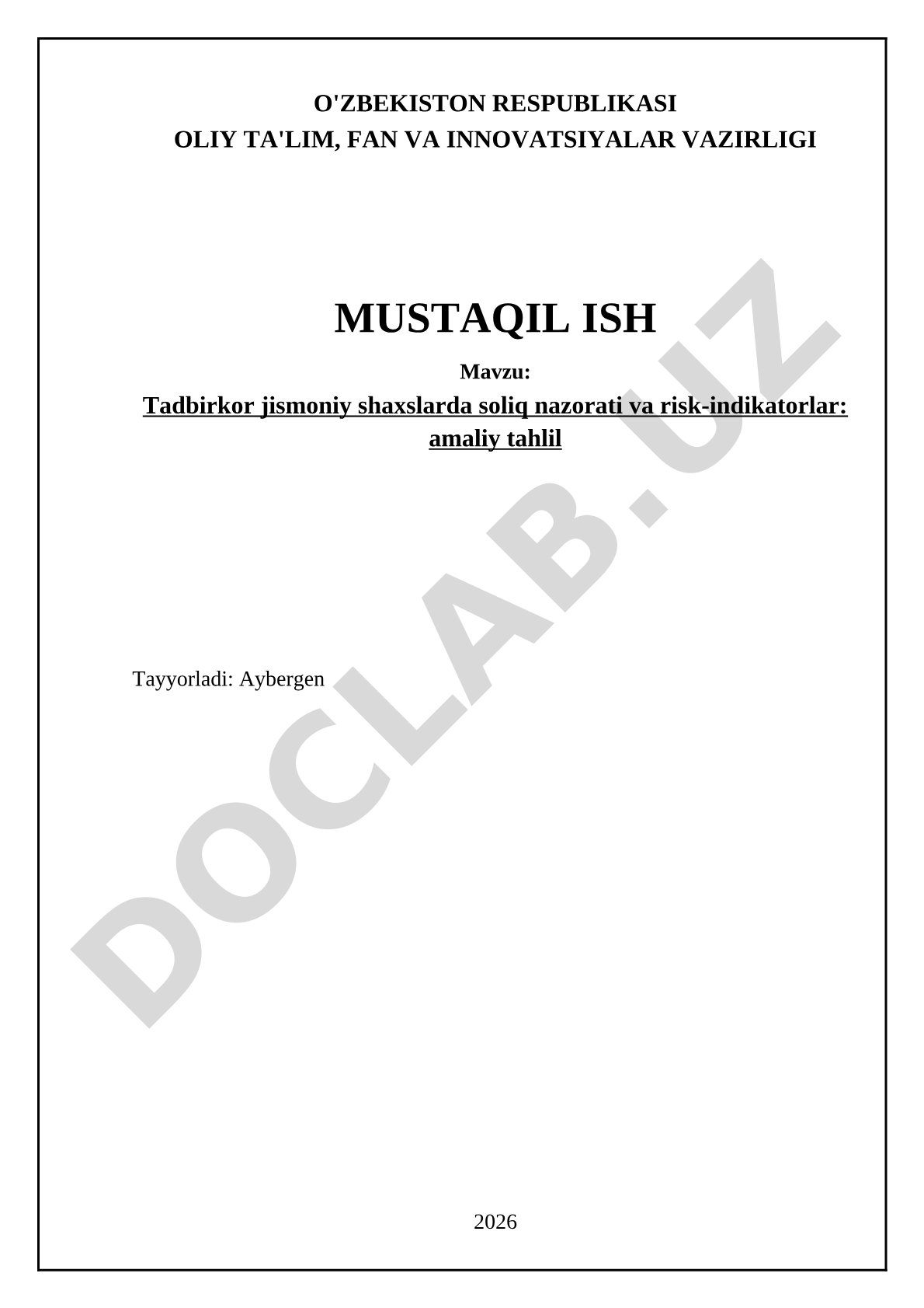 Tadbirkor jismoniy shaxslarda soliq nazorati va risk-indikatorlar: amaliy tahlil