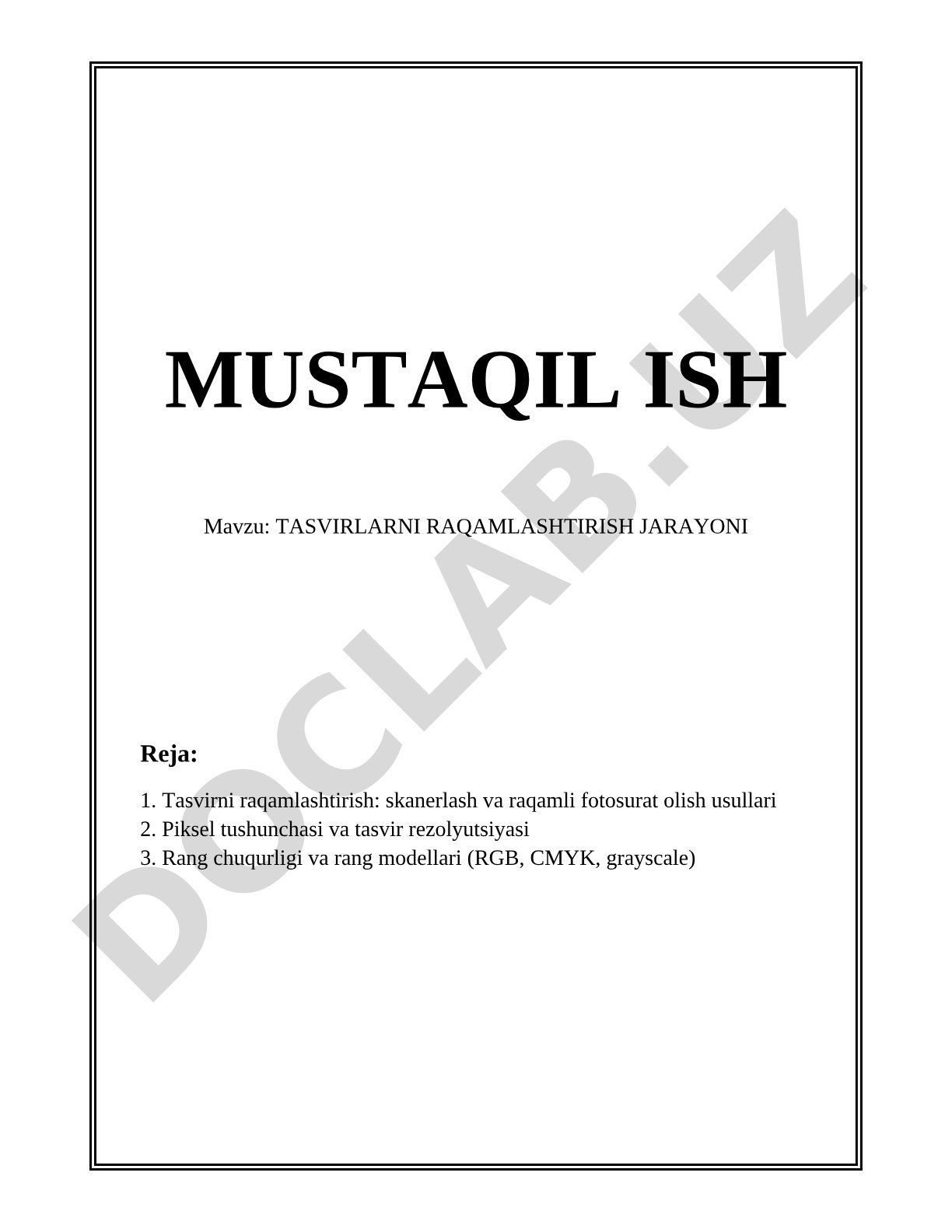 TASVIRLARNI RAQAMLASHTIRISH JARAYONI