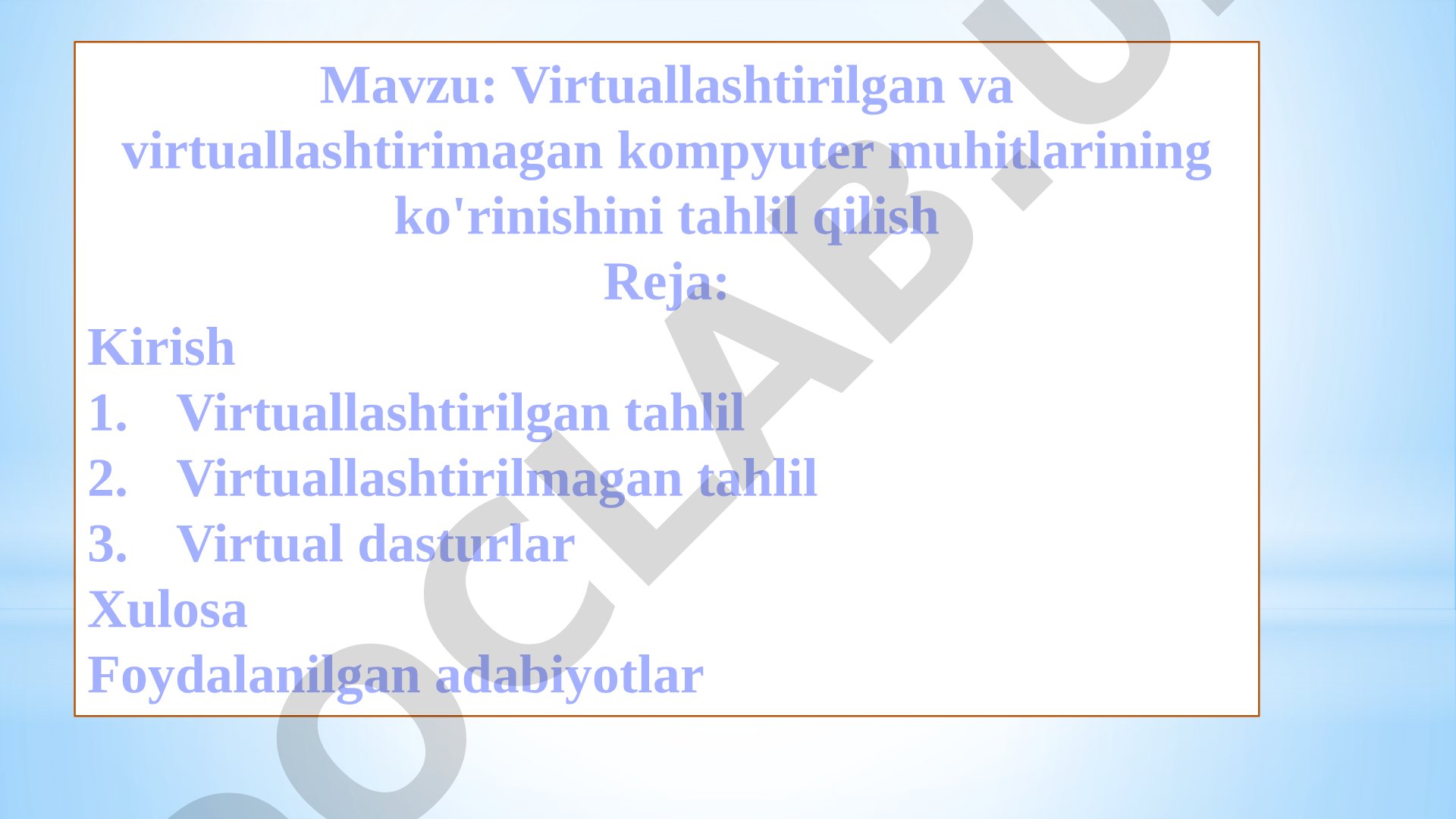 Virtuallashtirilgan va virtuallashtirilmagan kompyuter muhitlarining ko'rinishini tahlil qilish