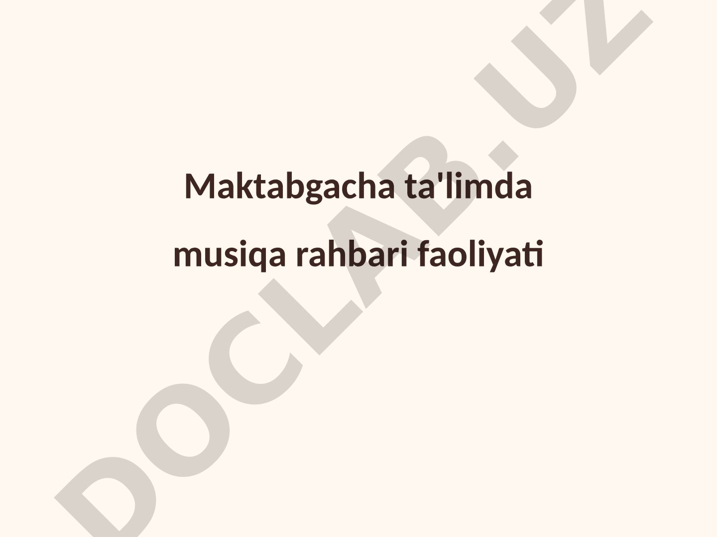 Maktabgacha ta'limda musiqa rahbari faoliyati