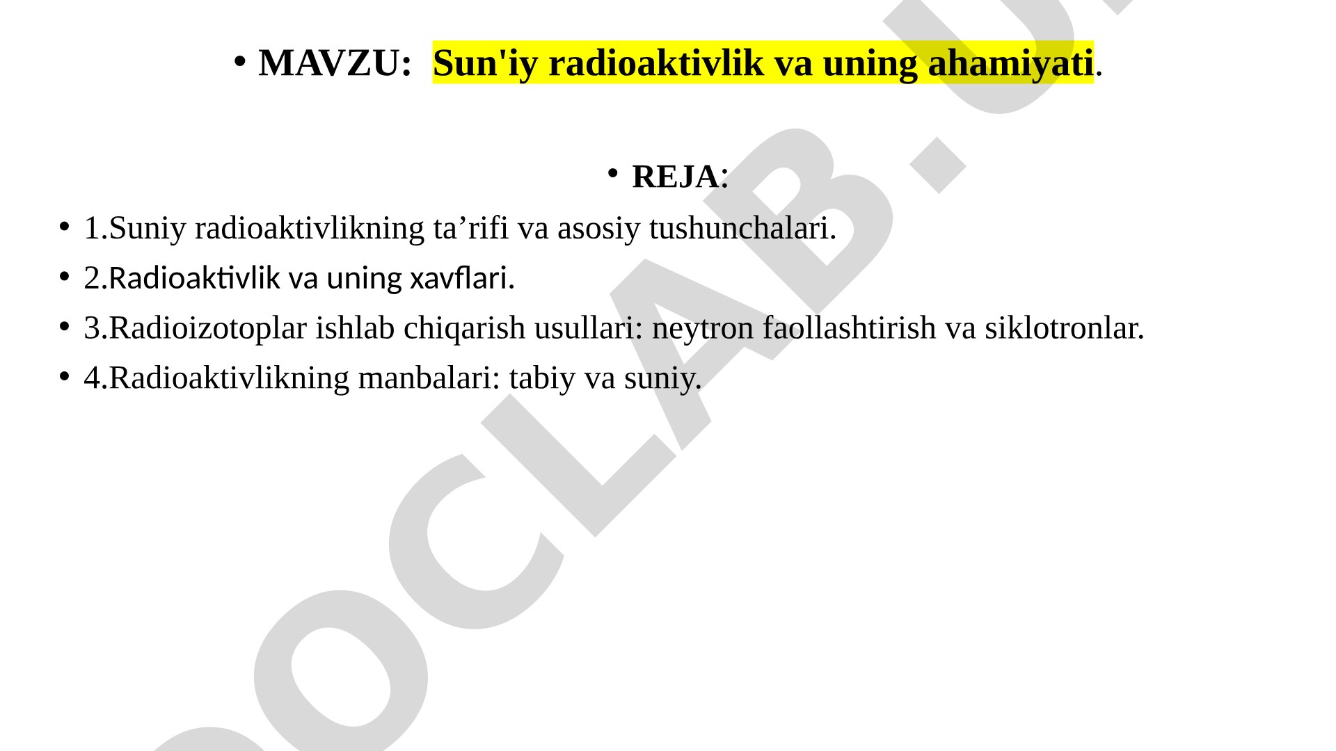 Sun'iy radioaktivlik va uning ahamiyati