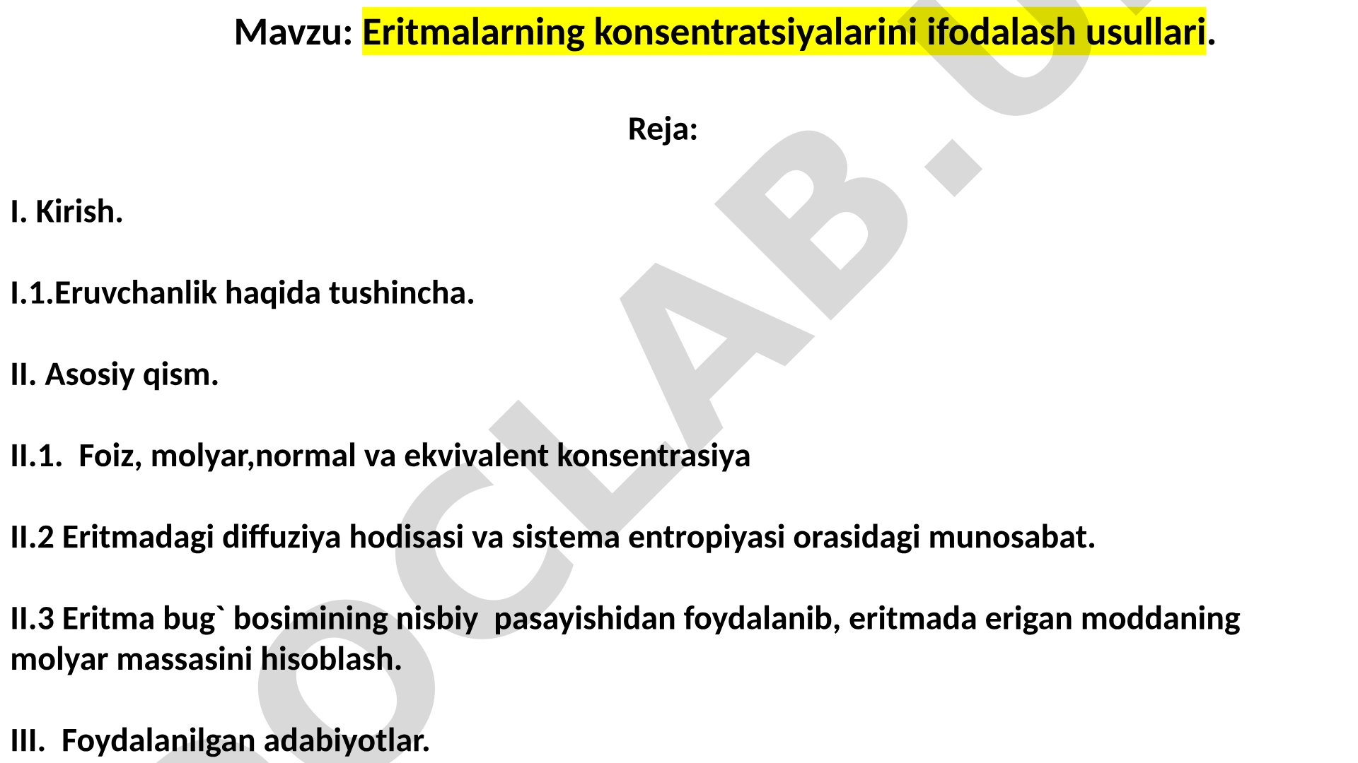 Eritmalarning konsentratsiyalarini ifodalash usullari