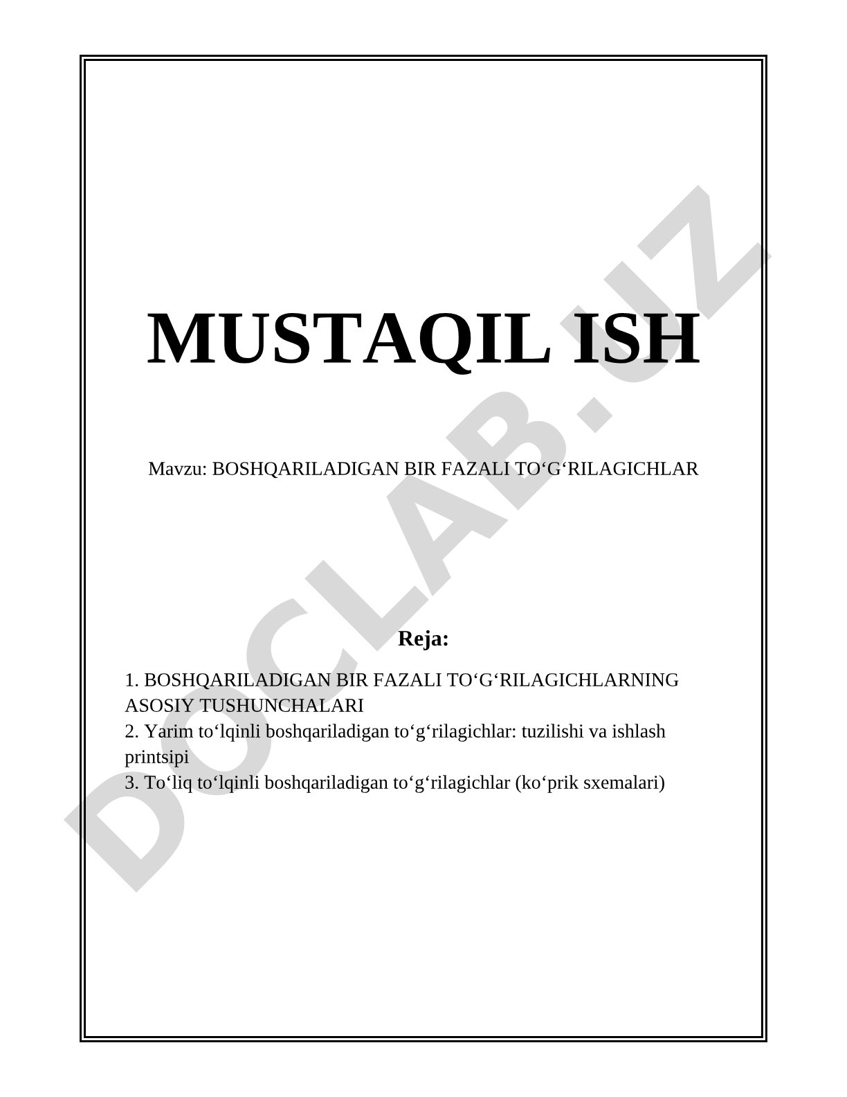 Boshqariladigan bir fazali toʻgʻrilagichlar