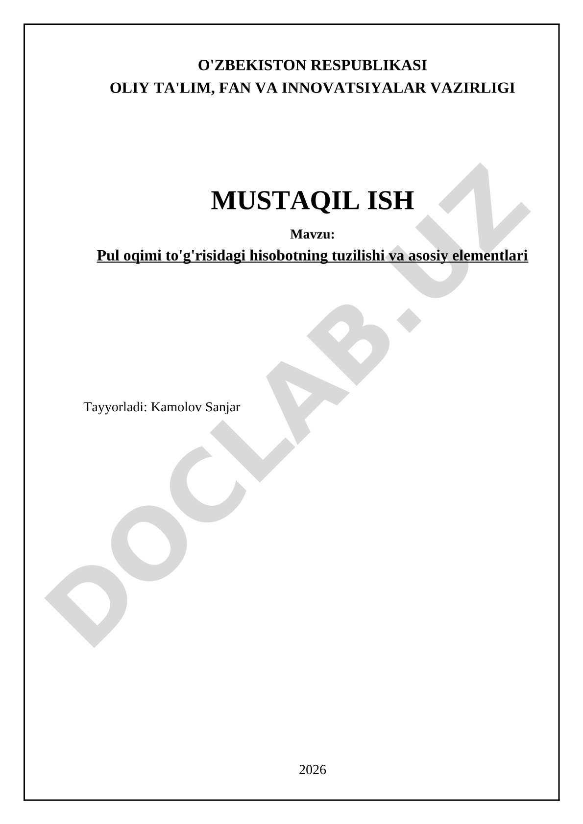 Pul oqimi to'g'risidagi hisobotning tuzilishi va asosiy elementlari