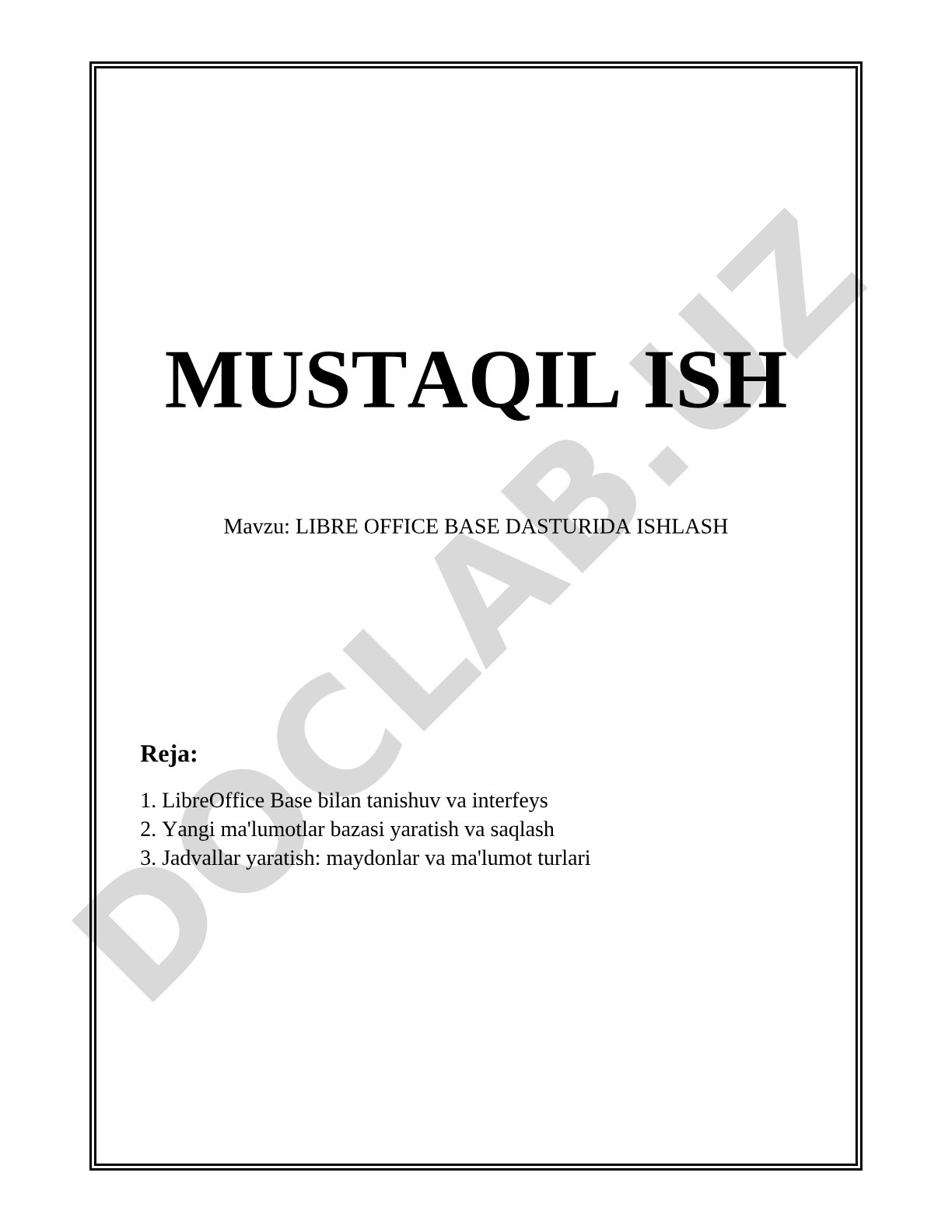 LIBRE OFFICE BASE DASTURIDA ISHLASH
