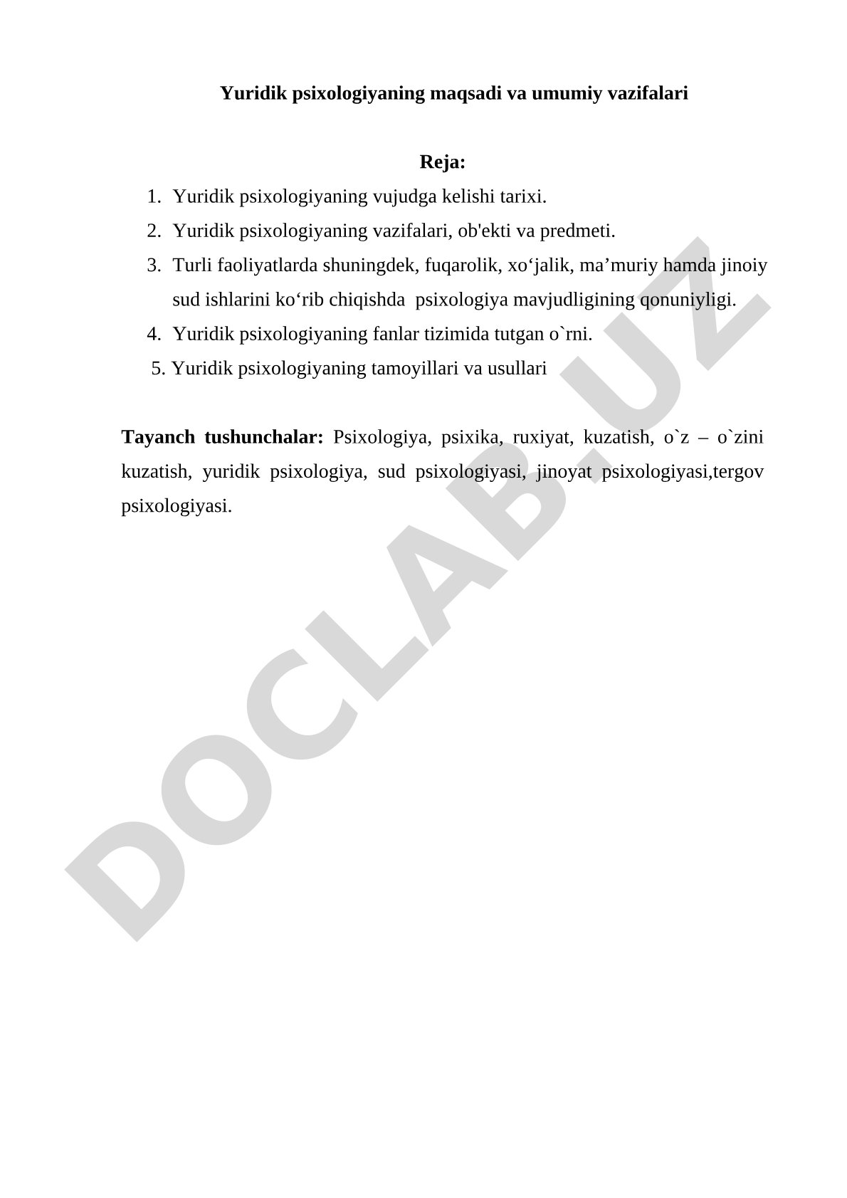 Yuridik psixologiyaning maqsadi va umumiy vazifalari