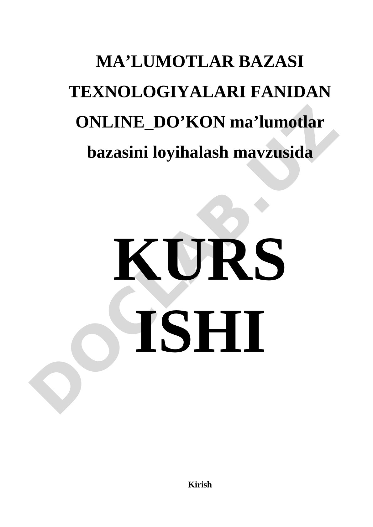 Online do’kon ma’lumotlar bazasini loyihalash