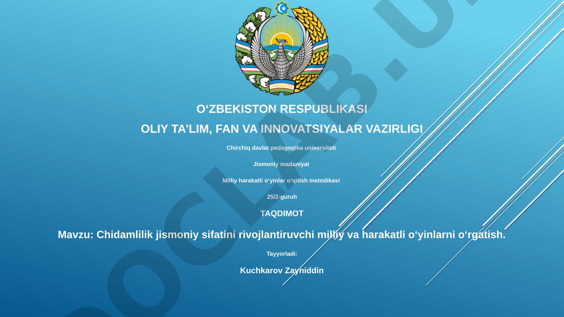 Chidamlilik jismoniy sifatini rivojlantiruvchi milliy va harakatli oʻyinlarni oʻrgatish