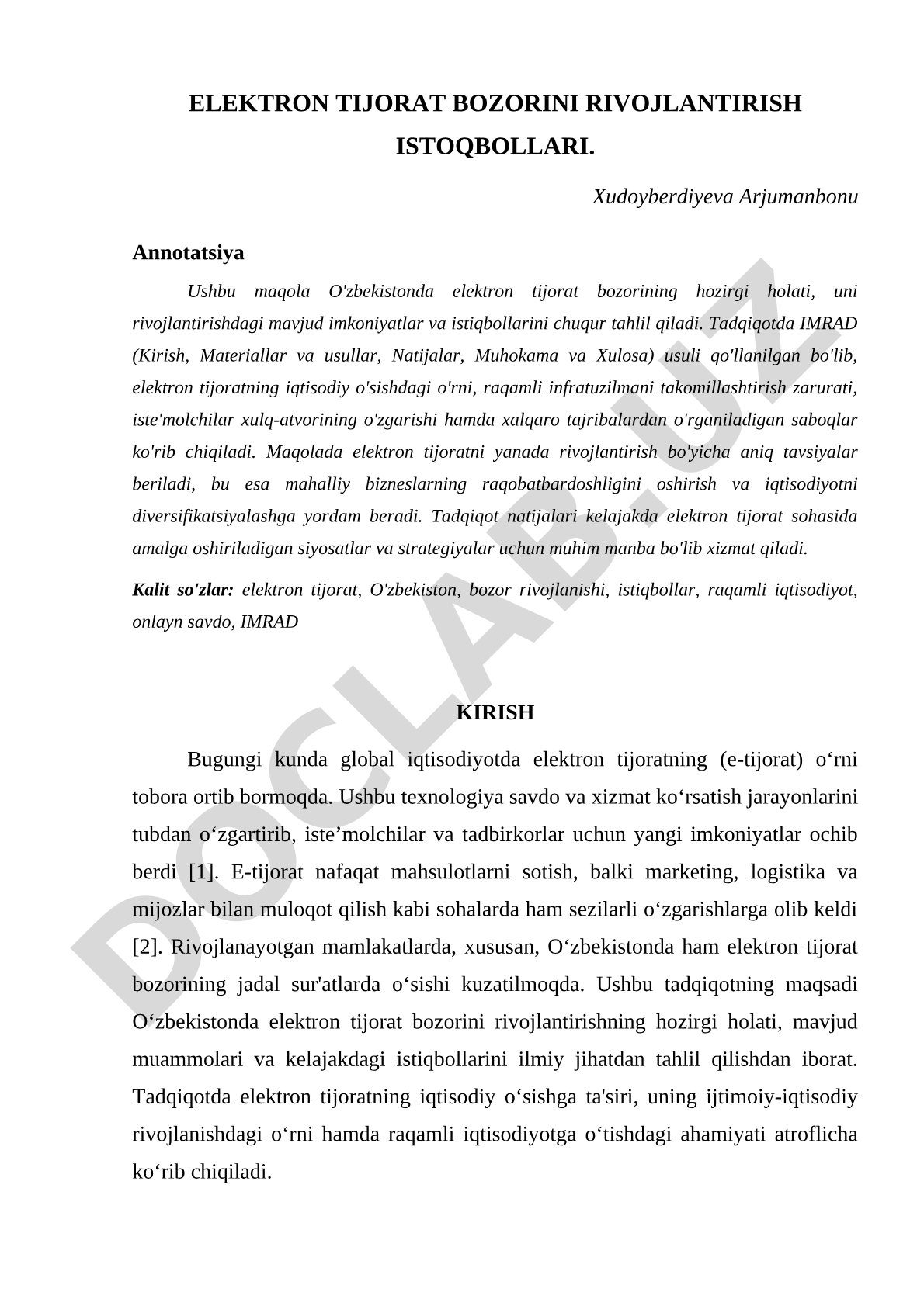 ELEKTRON TIJORAT BOZORINI RIVOJLANTIRISH ISTOQBOLLARI