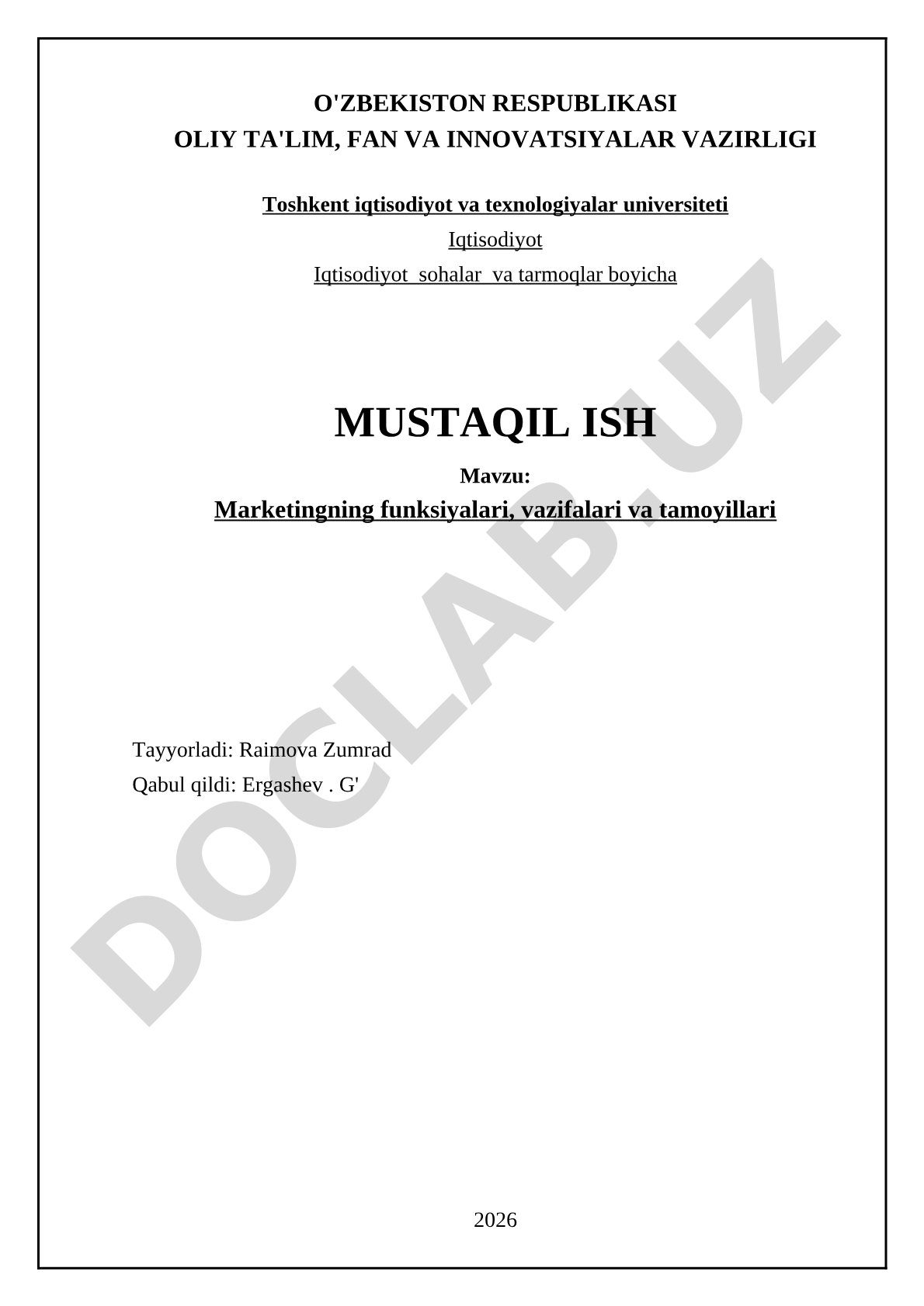 Marketingning funksiyalari, vazifalari va tamoyillari