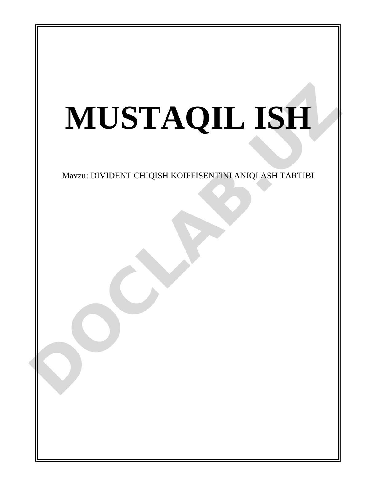Divident chiqish koeffitsientini aniqlash tartibi