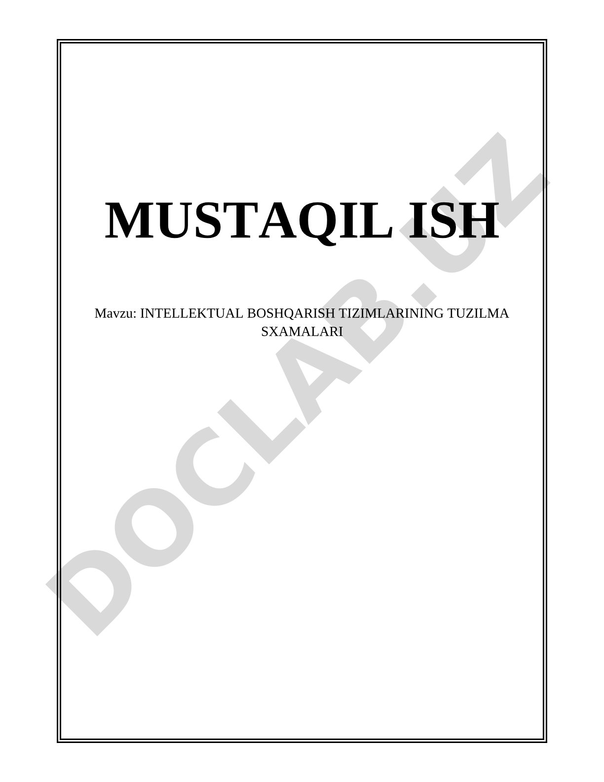 INTELLEKTUAL BOSHQARISH TIZIMLARINING TUZILMA SXEMALARI