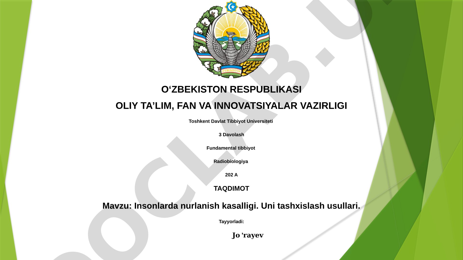 Insonlarda nurlanish kasalligi. Uni tashxislash usullari