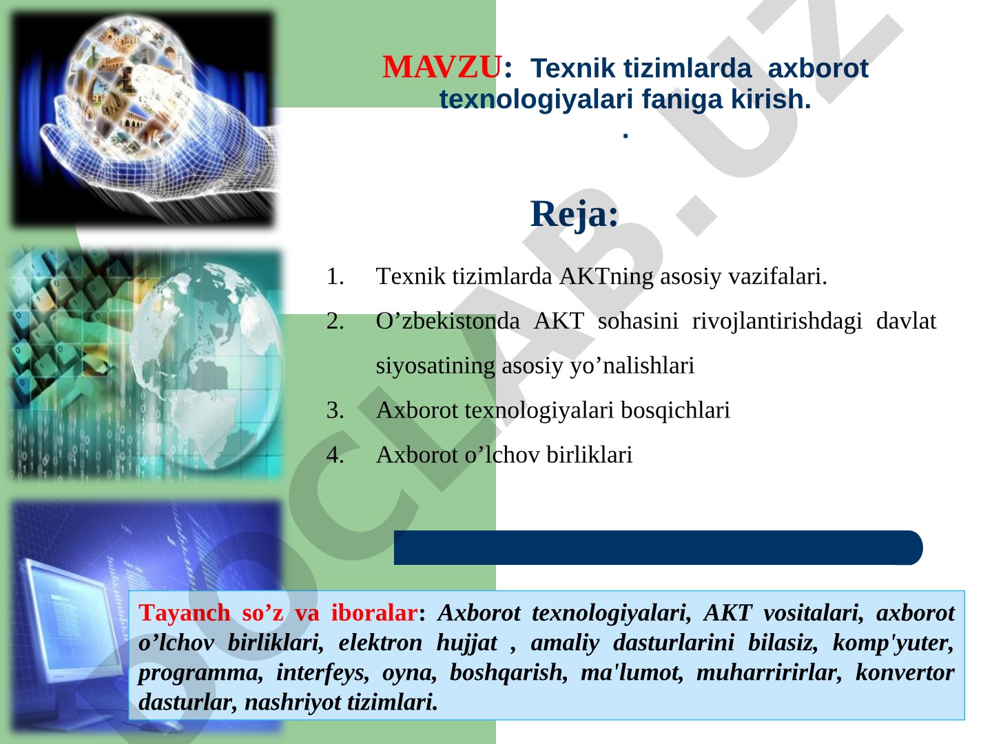 Texnik tizimlarda axborot texnologiyalari faniga kirish