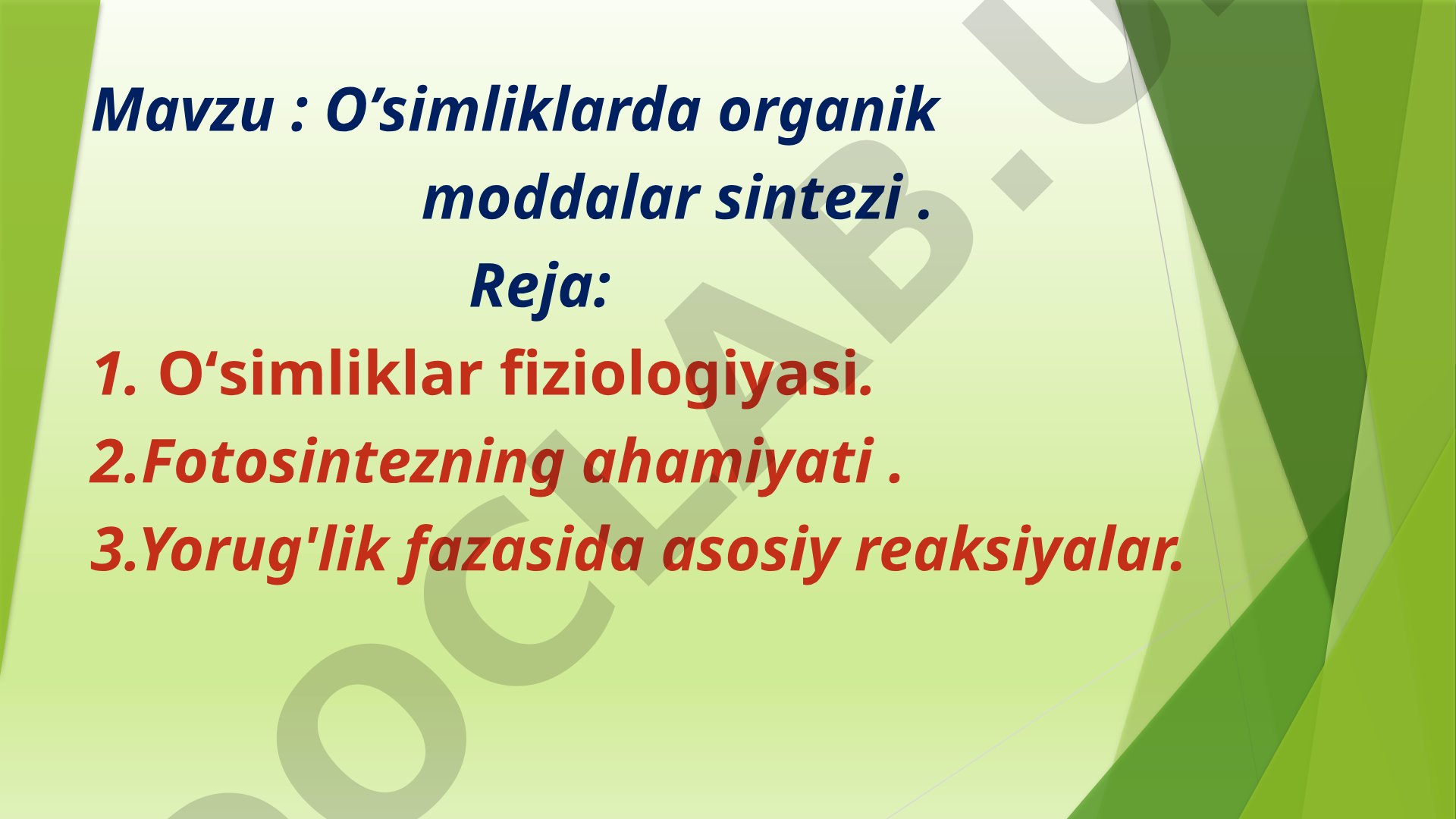 O'simliklarda organik moddalar sintezi