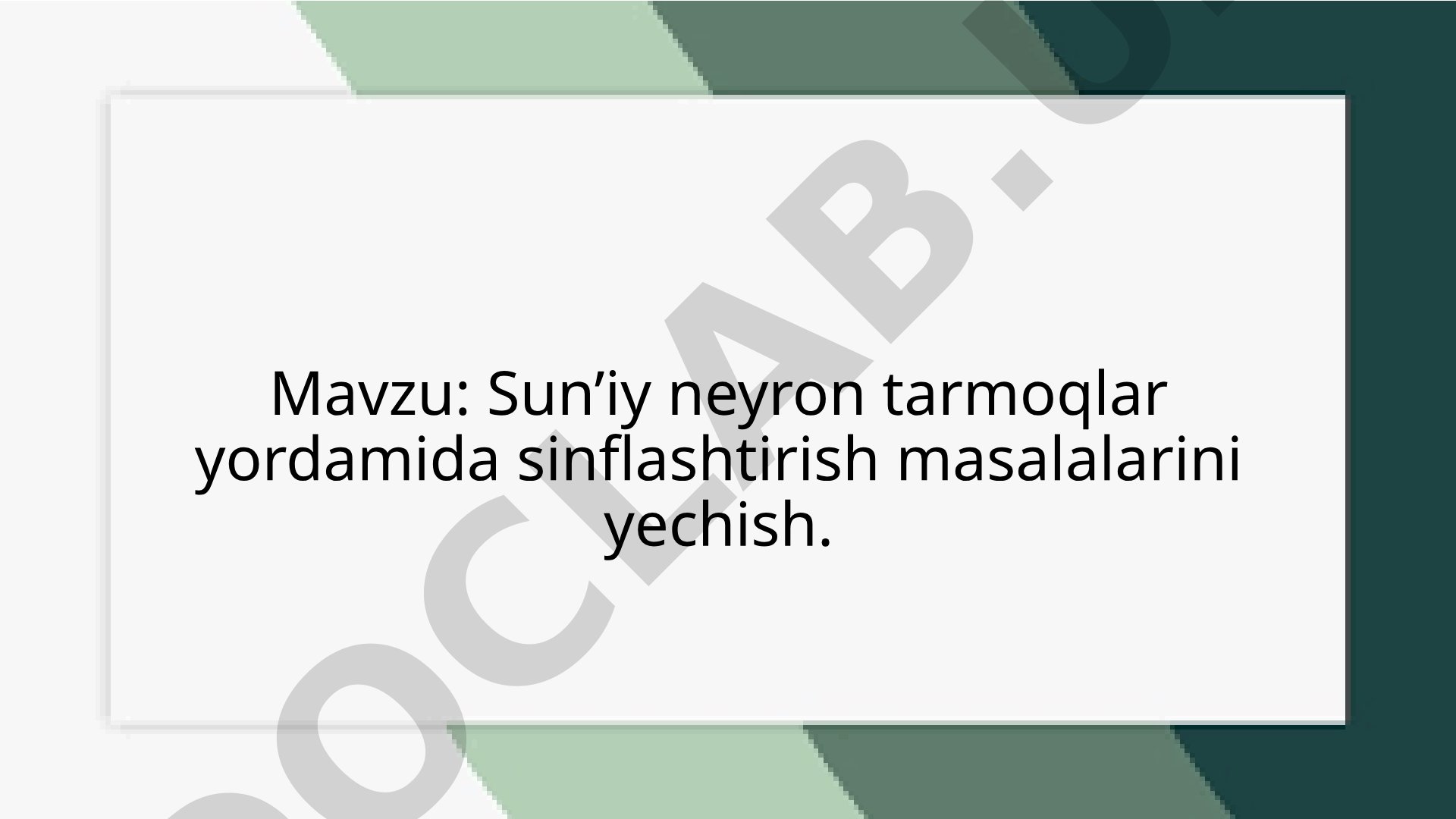 Sun’iy neyron tarmoqlar yordamida sinflashtirish masalalarini yechish
