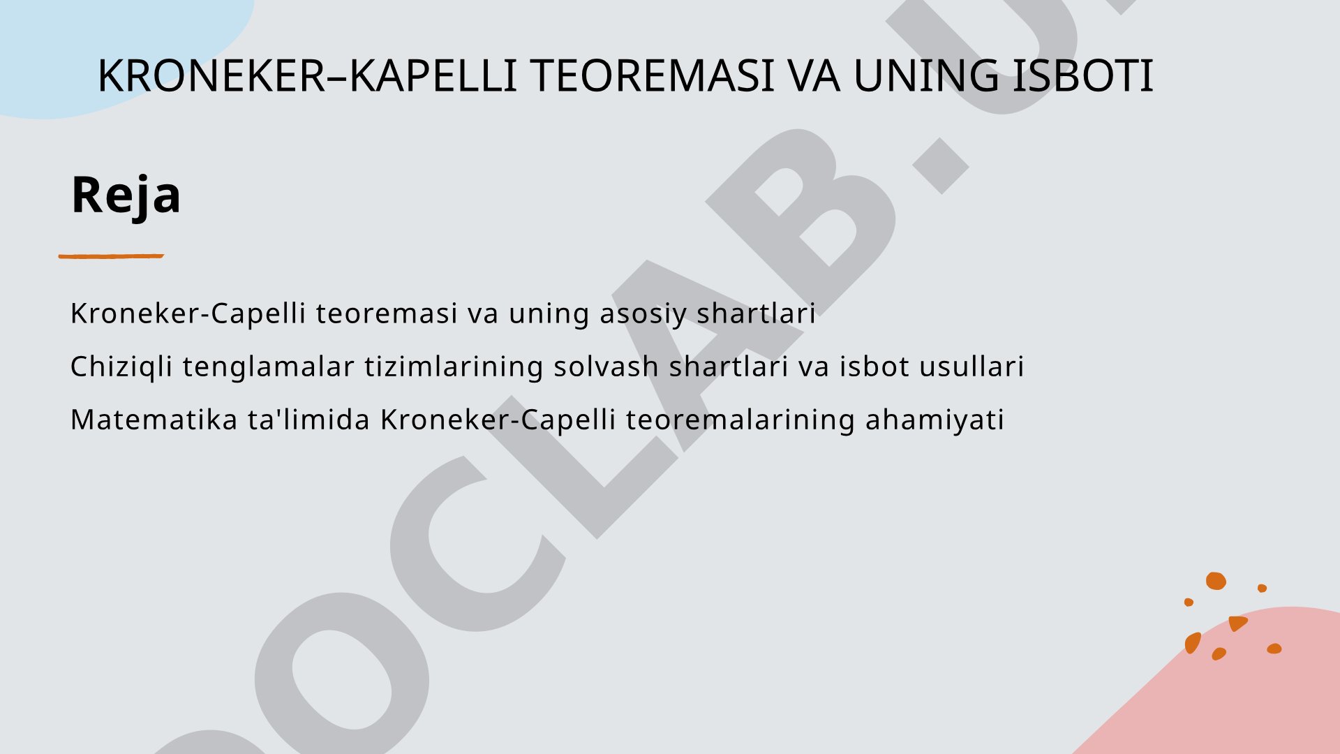 Kroneker-Kapelli teoremasi va uning isboti