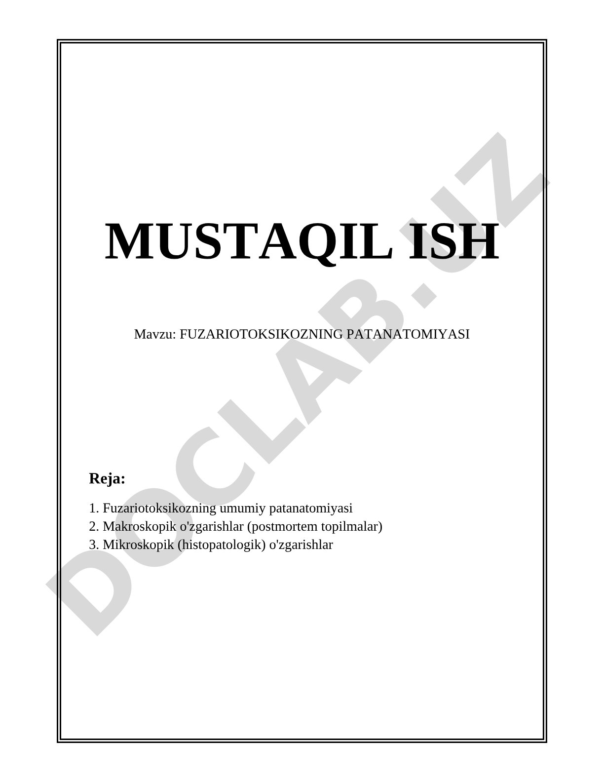 Fuzariotoksikozning patanatomiyasi