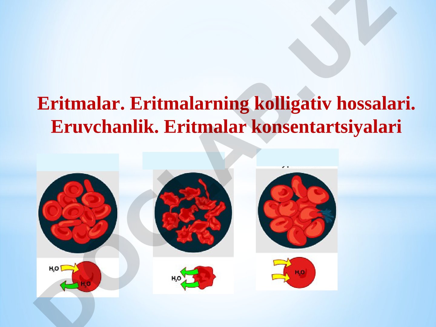 Eritmalar. Eritmalarning kolligativ hossalari. Eruvchanlik. Eritmalar konsentartsiyalari