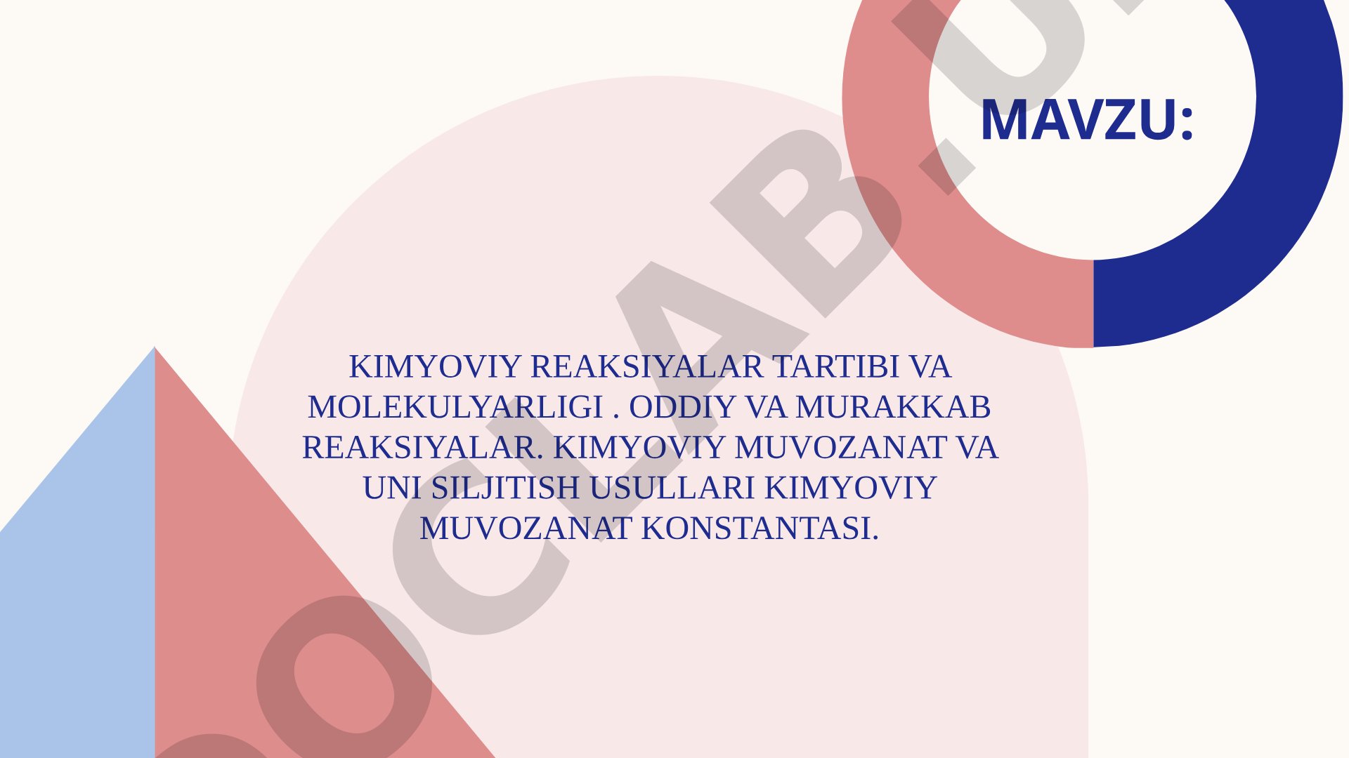 Kimyoviy reaksiyalar tartibi va molekulyarligi. Oddiy va murakkab reaksiyalar. Kimyoviy muvozanat va uni siljitish usullari. Kimyoviy muvozanat konstantasi.