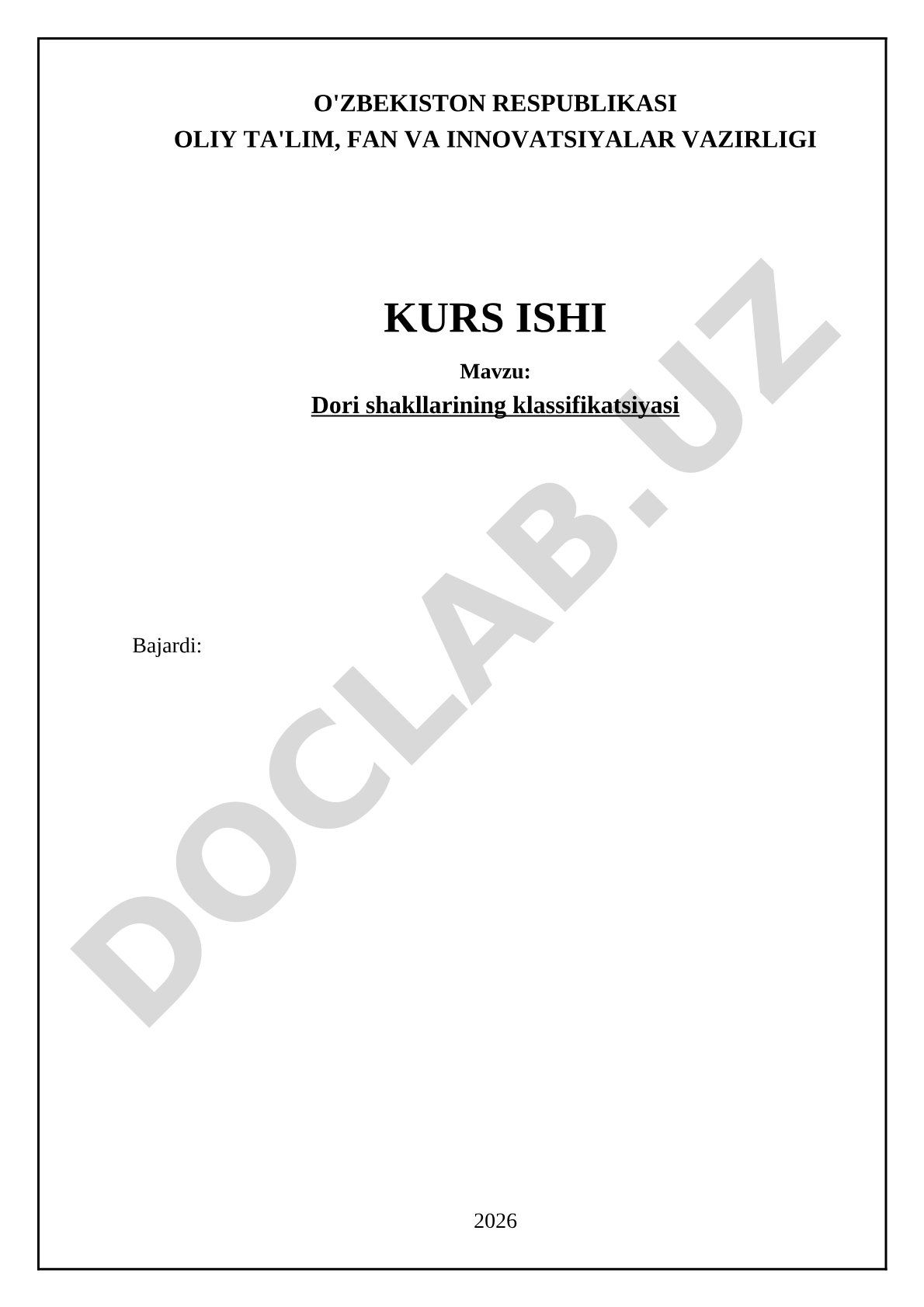Dori shakllarining klassifikatsiyasi