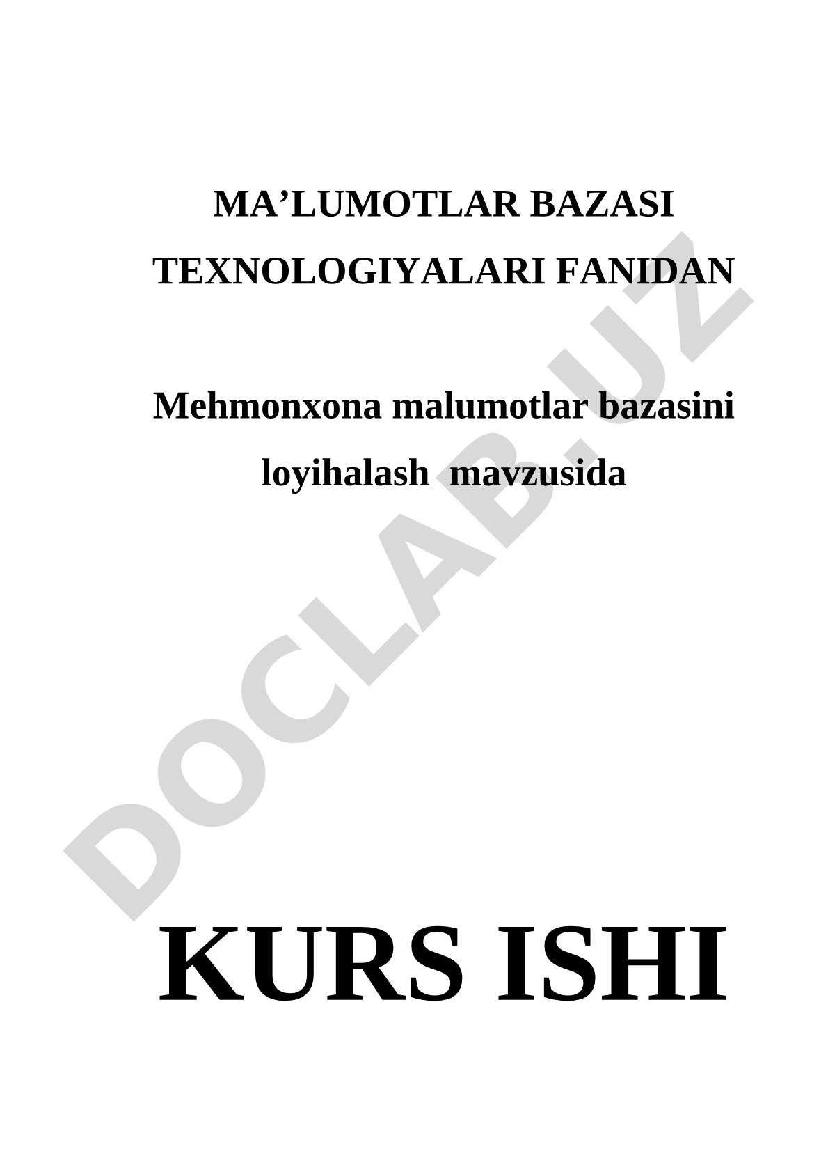 Mehmonxona malumotlar bazasini loyihalash