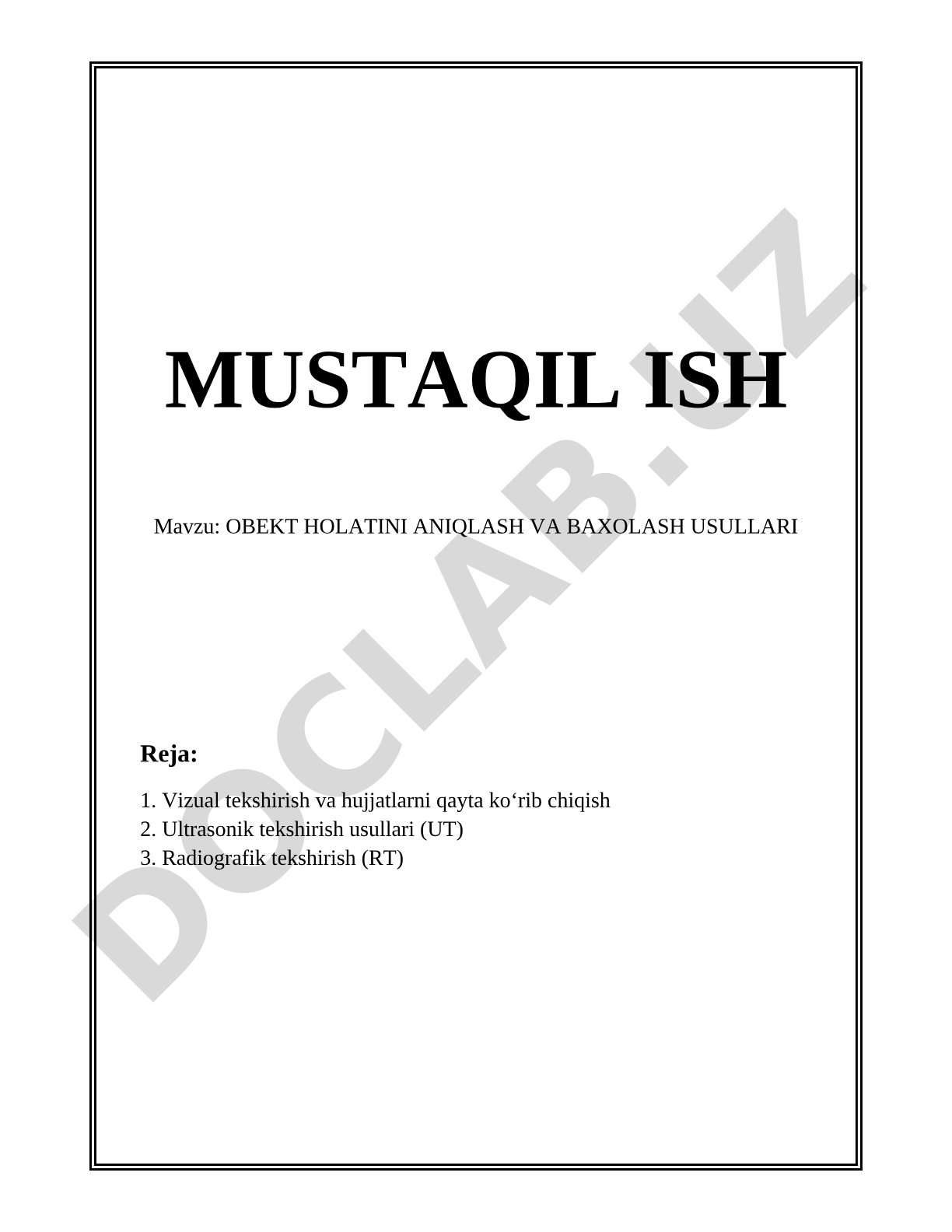 Obekt holatini aniqlash va baxolash usullari