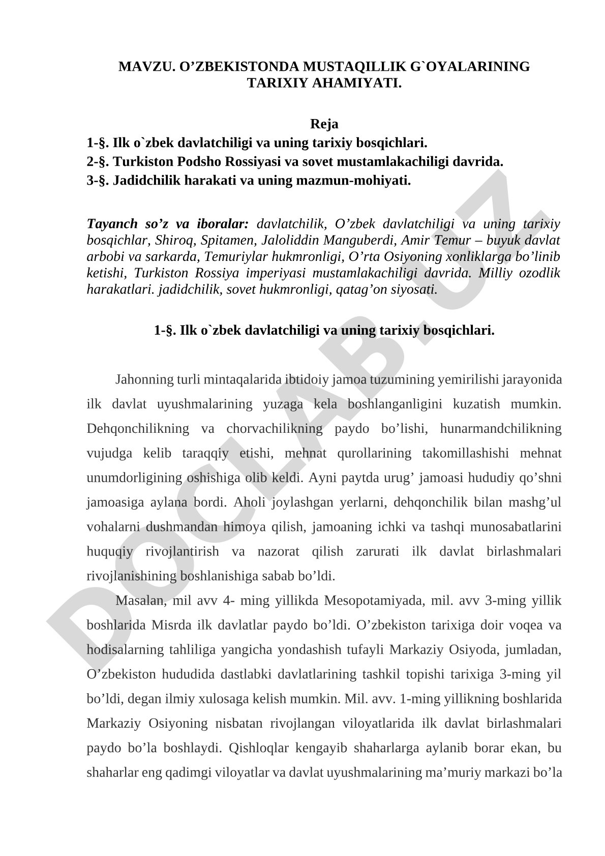 O'zbekistonda mustaqillik g'oyalarining tarixiy ahamiyati