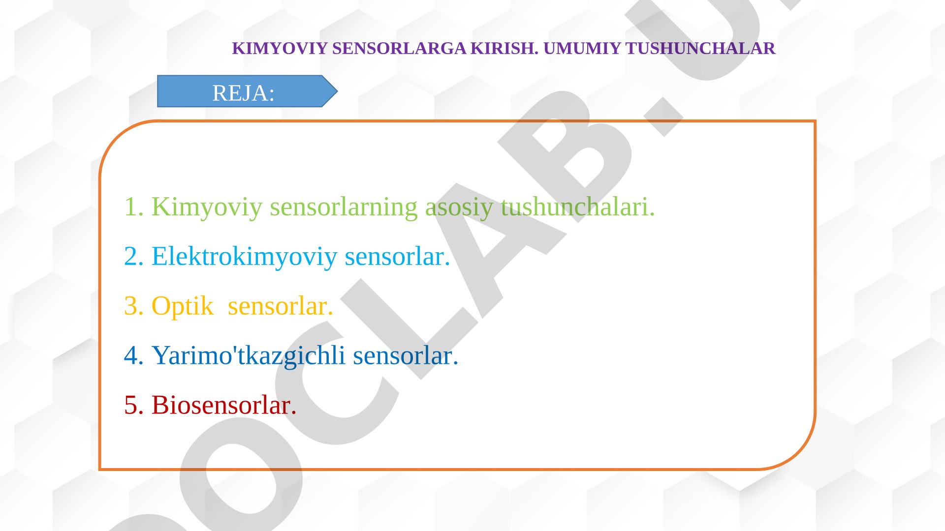 Kimyoviy sensorlarga kirish. Umumiy tushunchalar