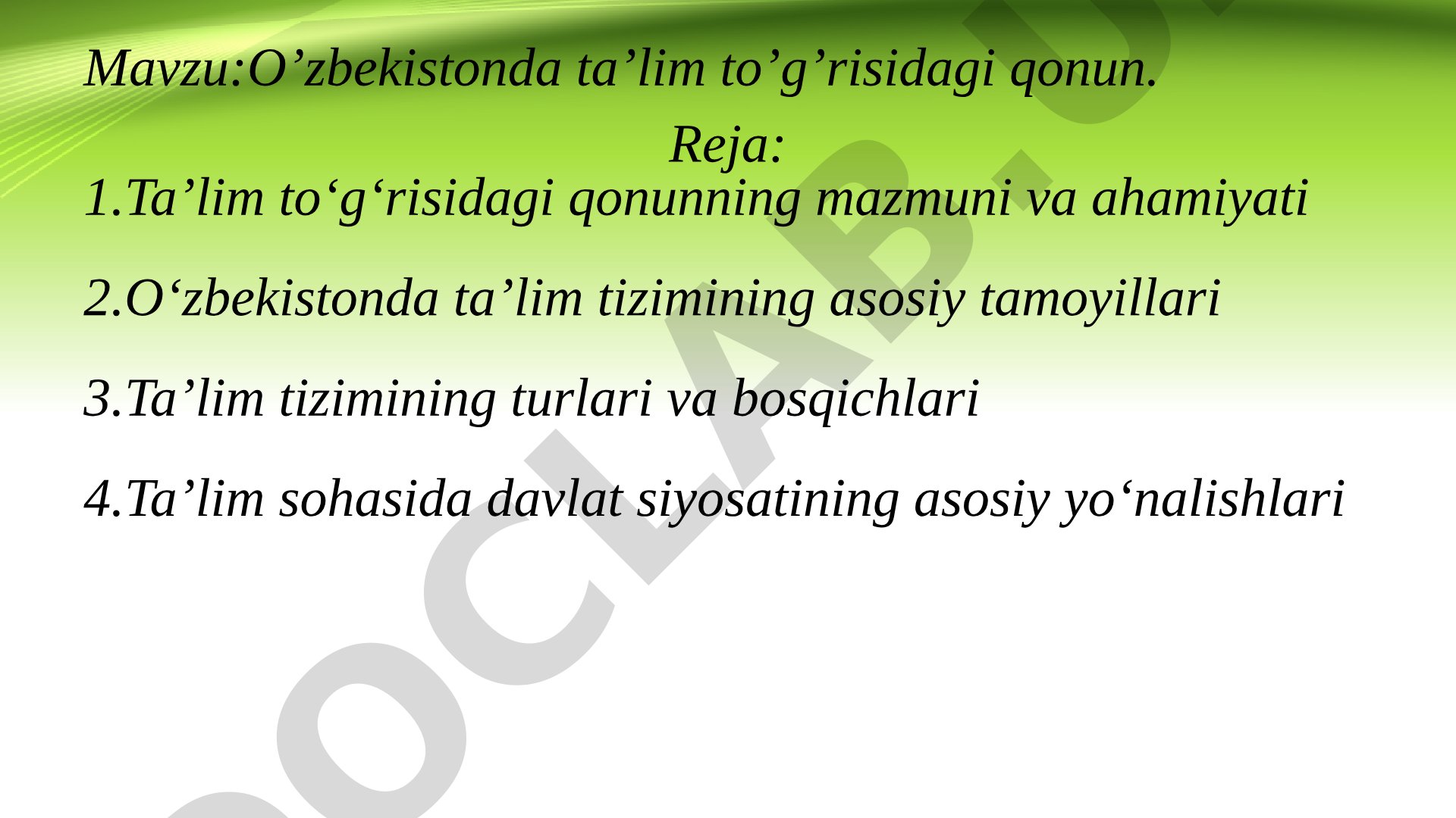 O'zbekistonda ta'lim to'g'risidagi qonun