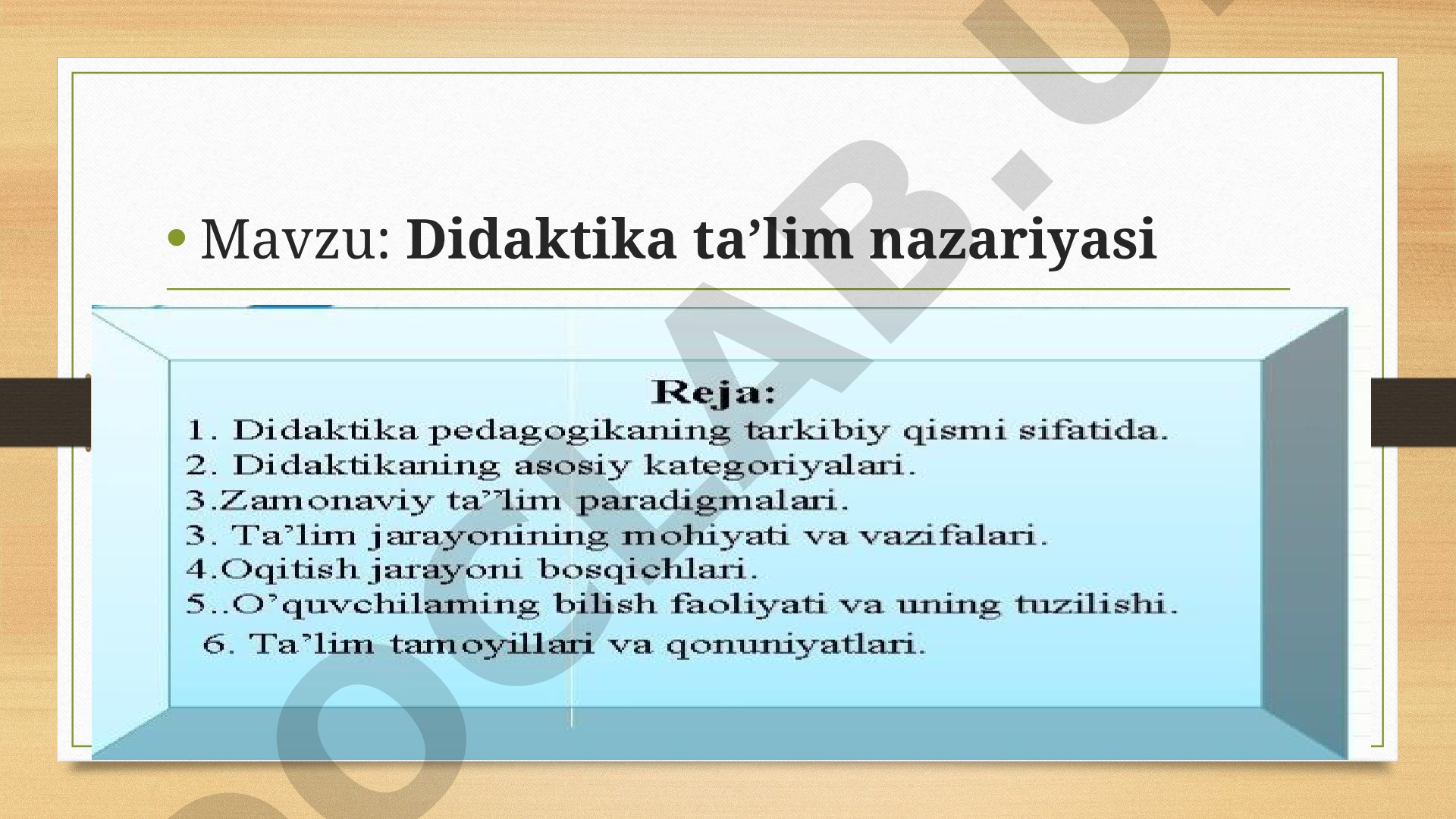Didaktika ta’lim nazariyasi haqida taqdimot materiali