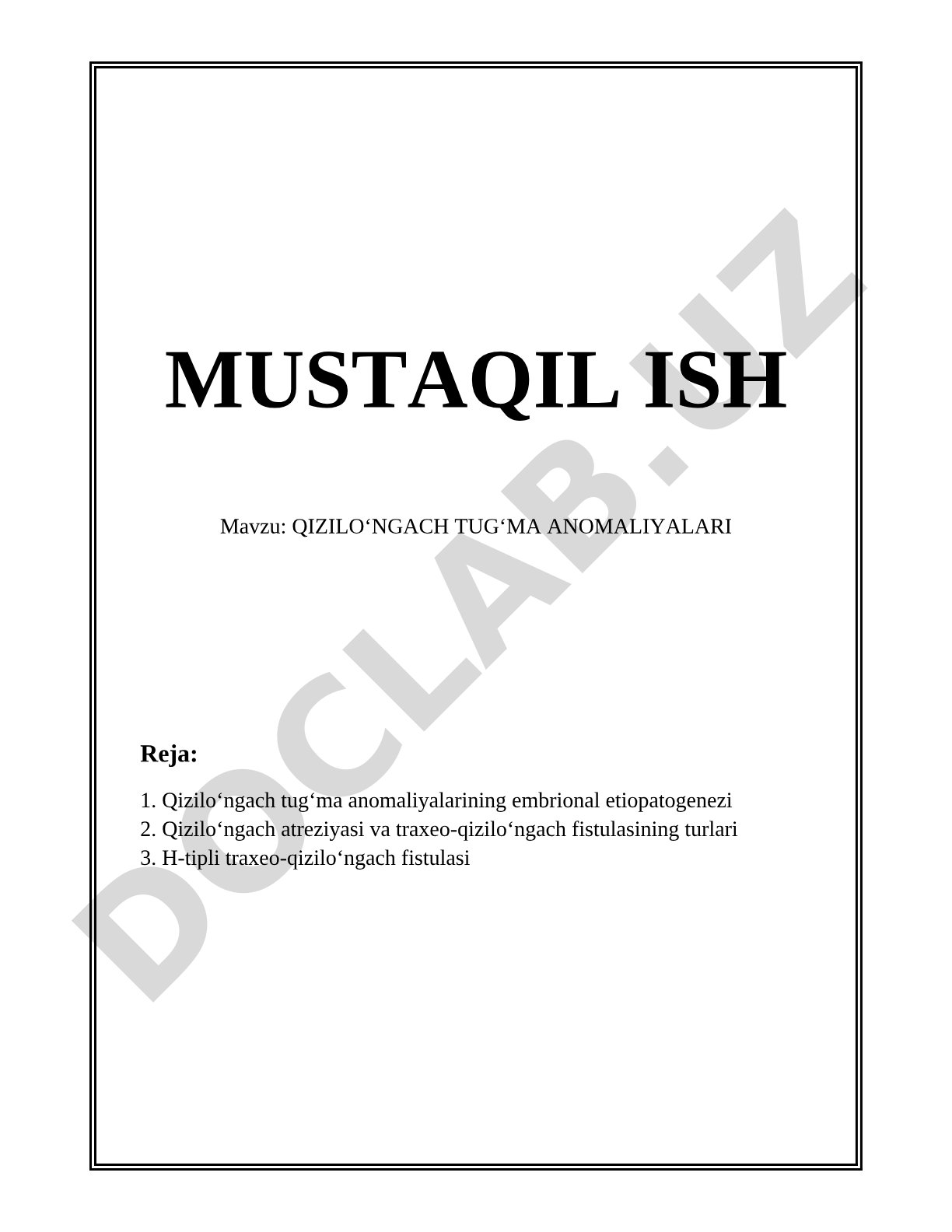 QIZILOʻNGACH TUGʻMA ANOMALIYALARI