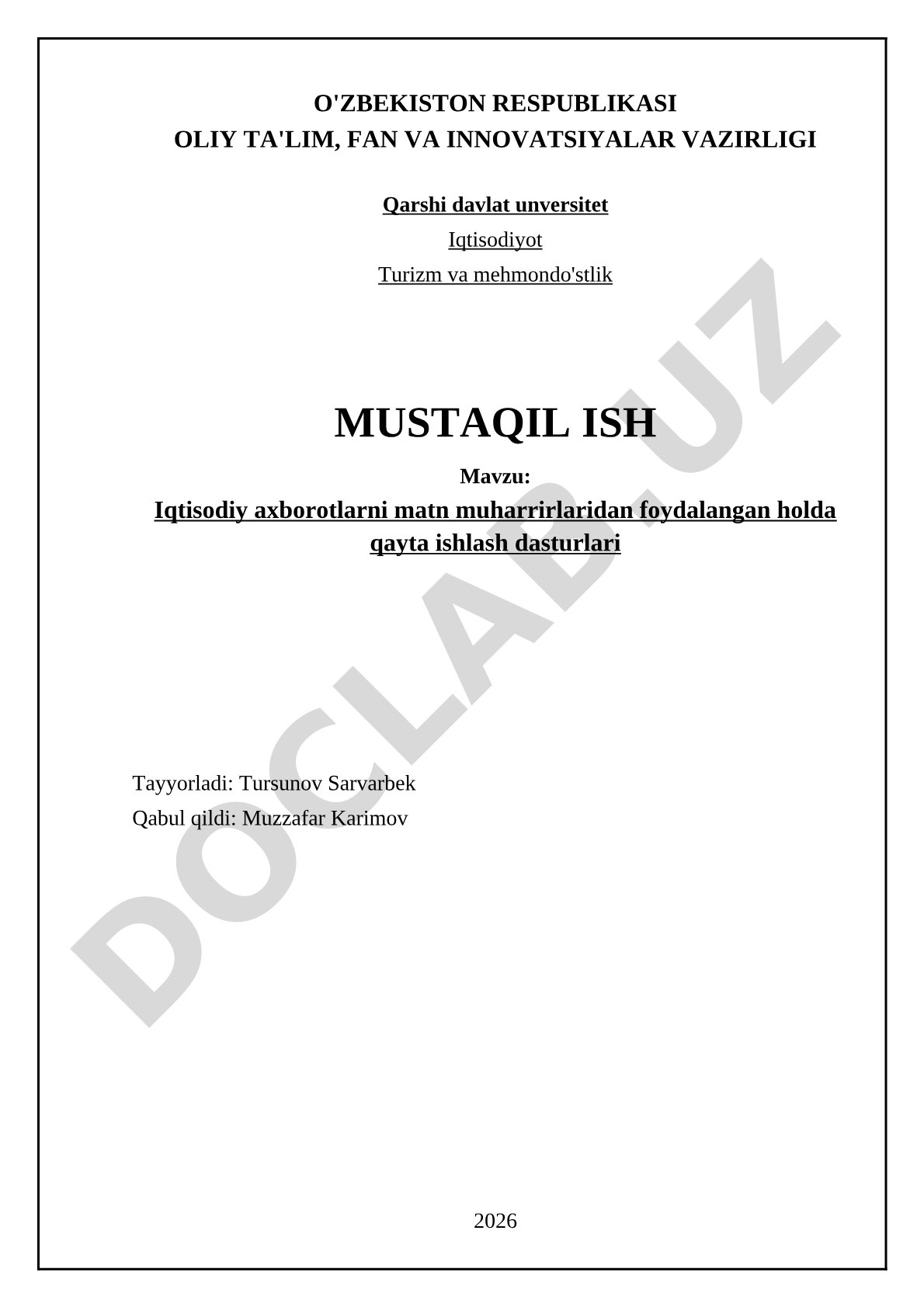 Iqtisodiy axborotlarni matn muharrirlaridan foydalangan holda qayta ishlash dasturlari