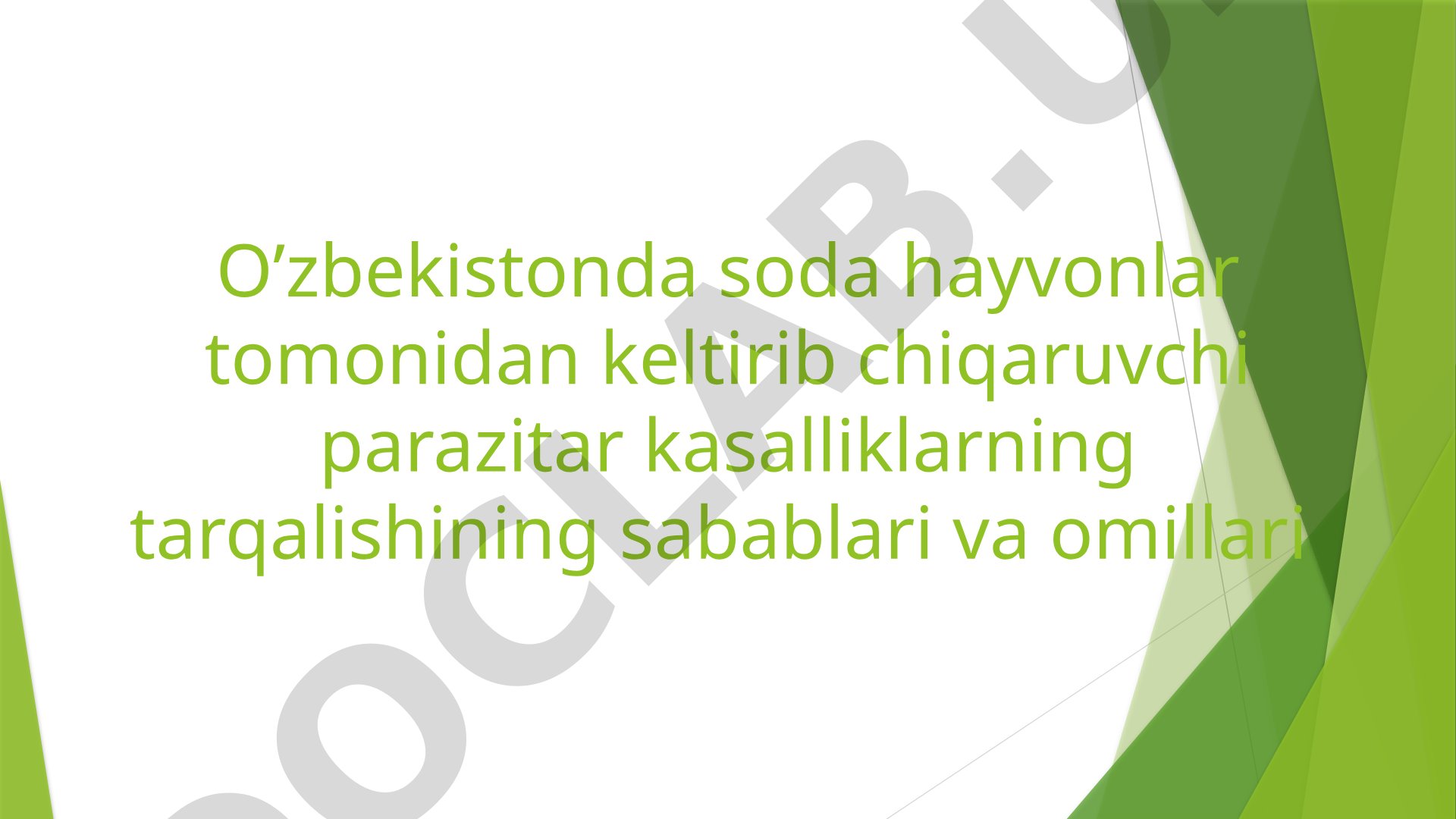 O’zbekistonda sodda hayvonlar tomonidan keltirib chiqaruvchi parazitar kasalliklarning tarqalishining sabablari va omillari