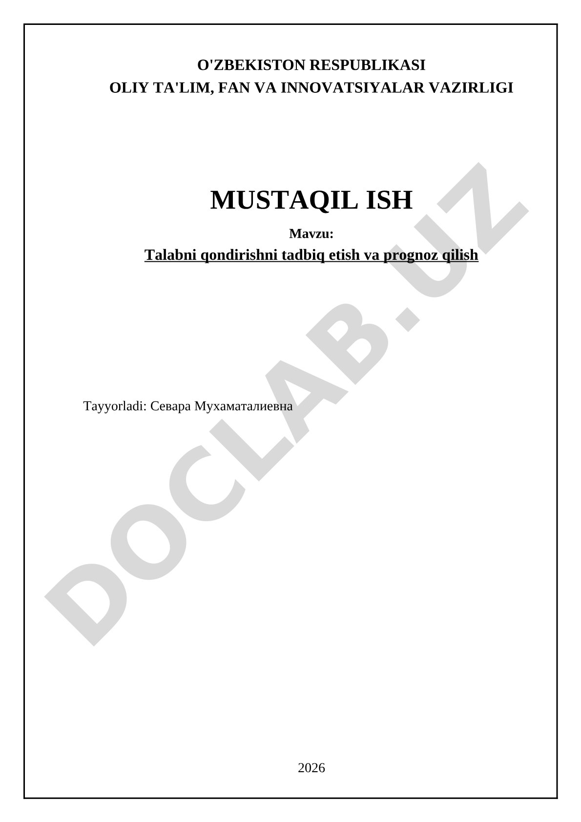 Talabni qondirishni tadbiq etish va prognoz qilish