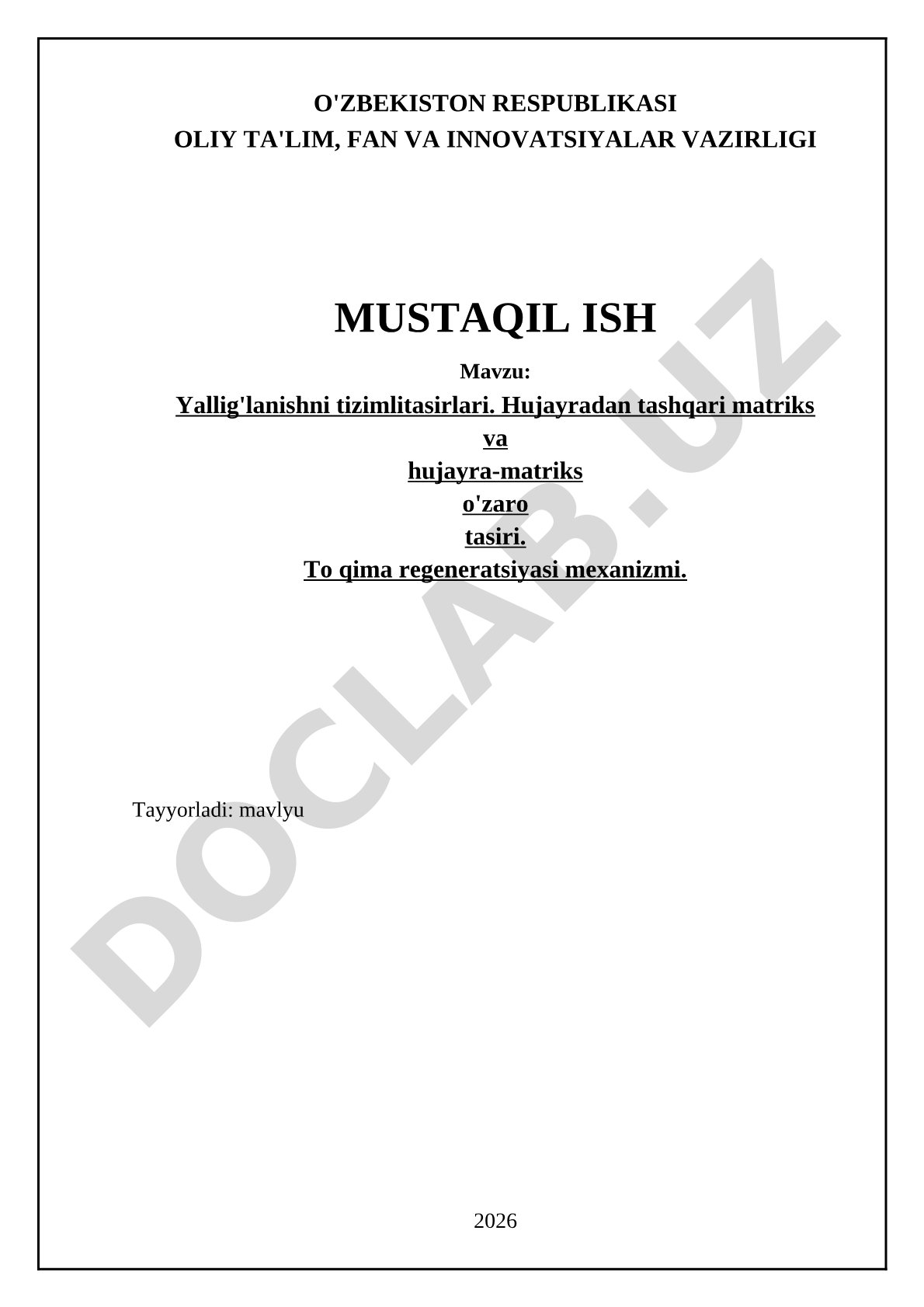 Yallig'lanishni tizimli ta'sirlari va to'qima regeneratsiyasi mexanizmi