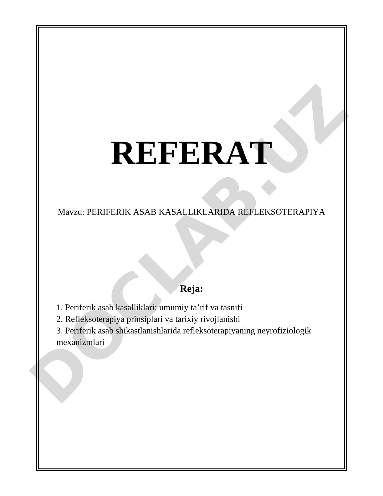 Periferik asab kasalliklarida refleksoterapiya