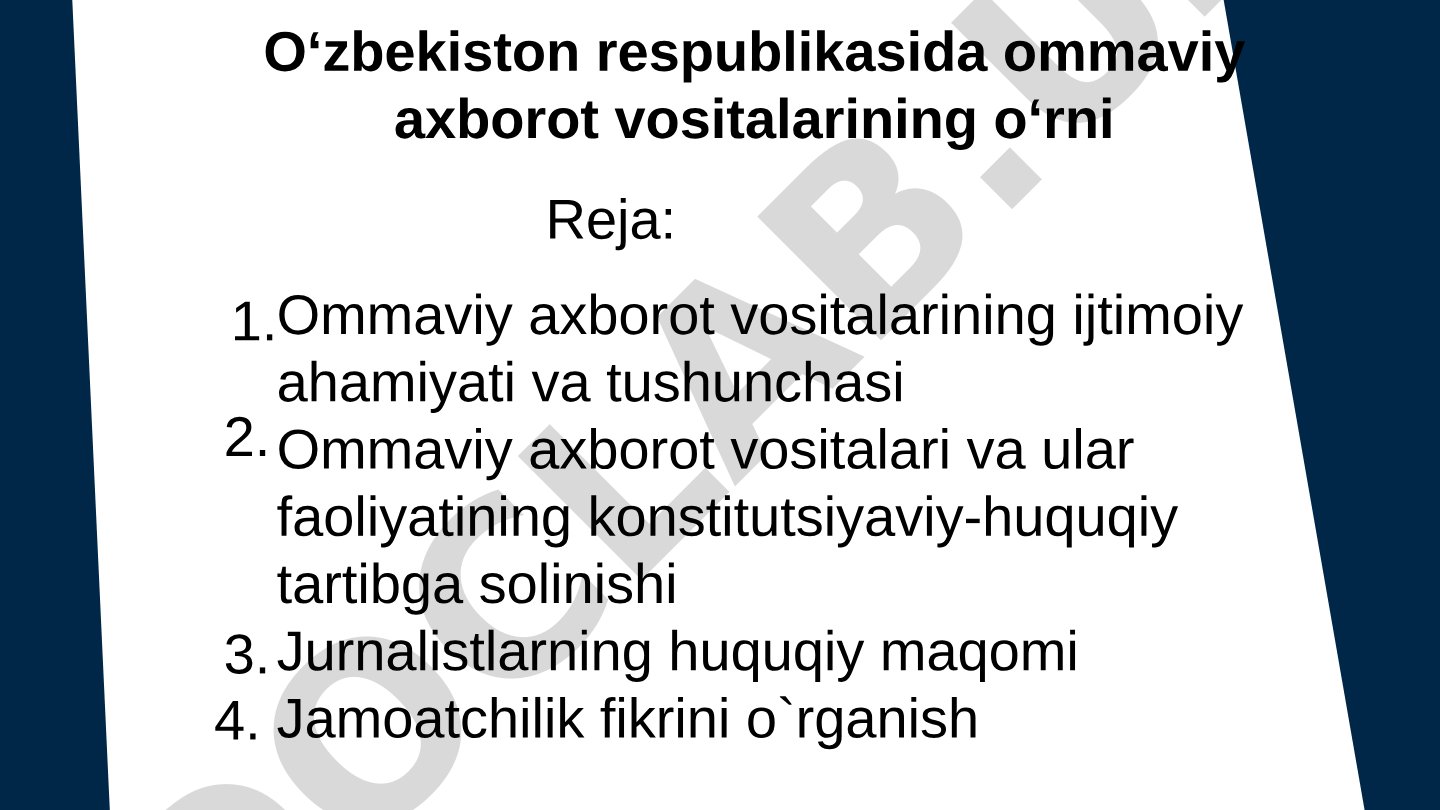 Oʻzbekiston respublikasida ommaviy axborot vositalarining oʻrni