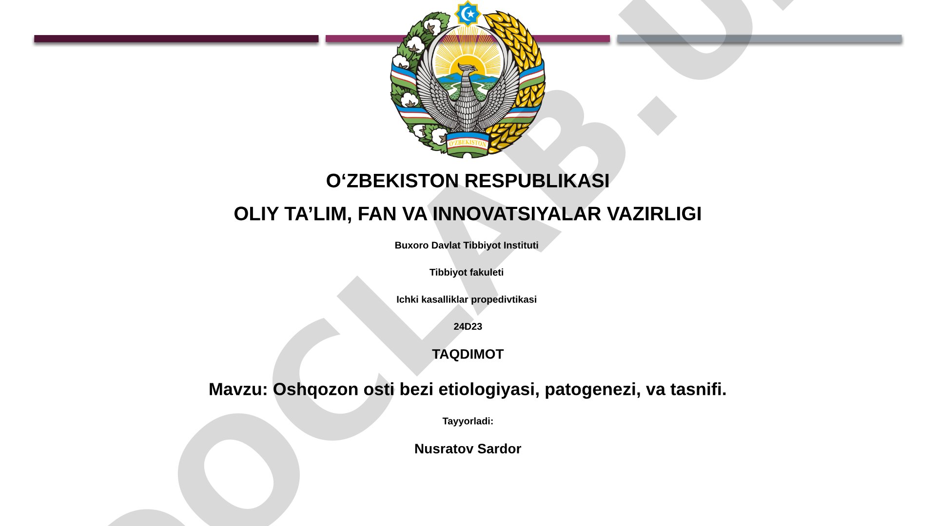 Oshqozon osti bezi etiologiyasi, patogenezi va tasnifi