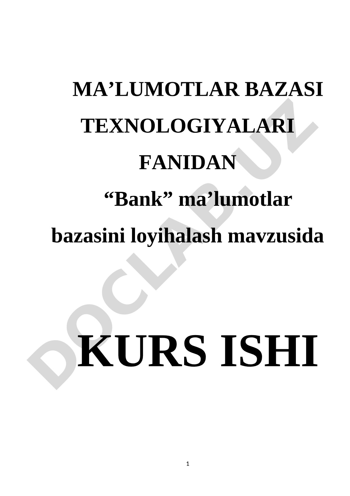 Bank ma'lumotlar bazasini loyihalash